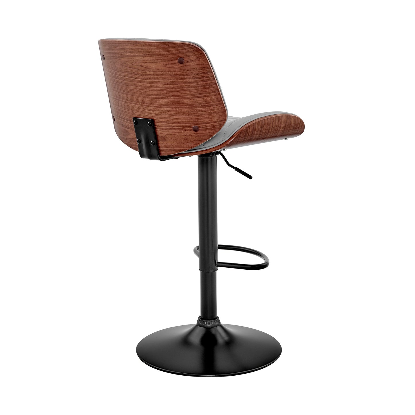 Brock Adjustable Gray Faux Leather and Walnut Wood with Black Finish Bar Stool