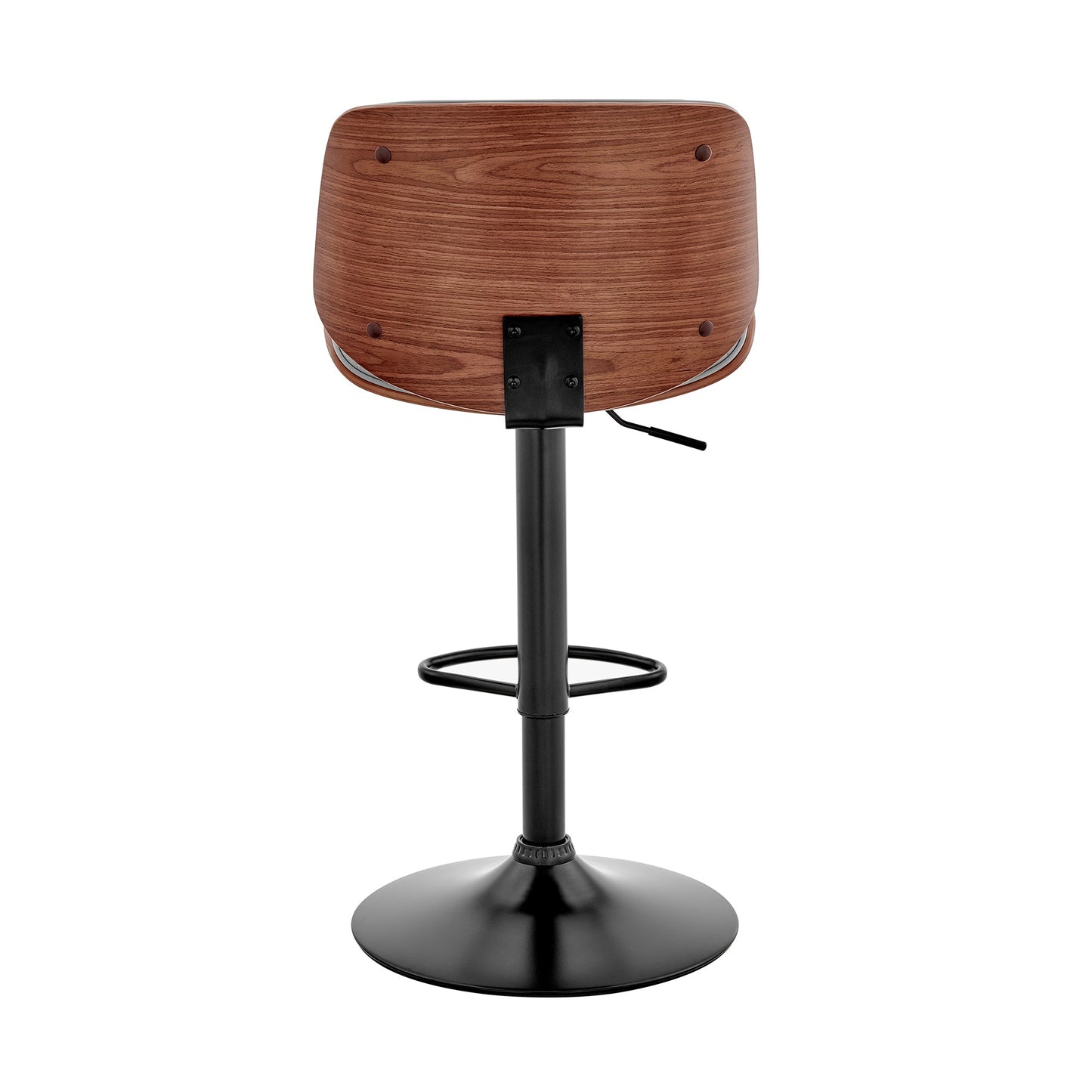 Brock Adjustable Gray Faux Leather and Walnut Wood with Black Finish Bar Stool