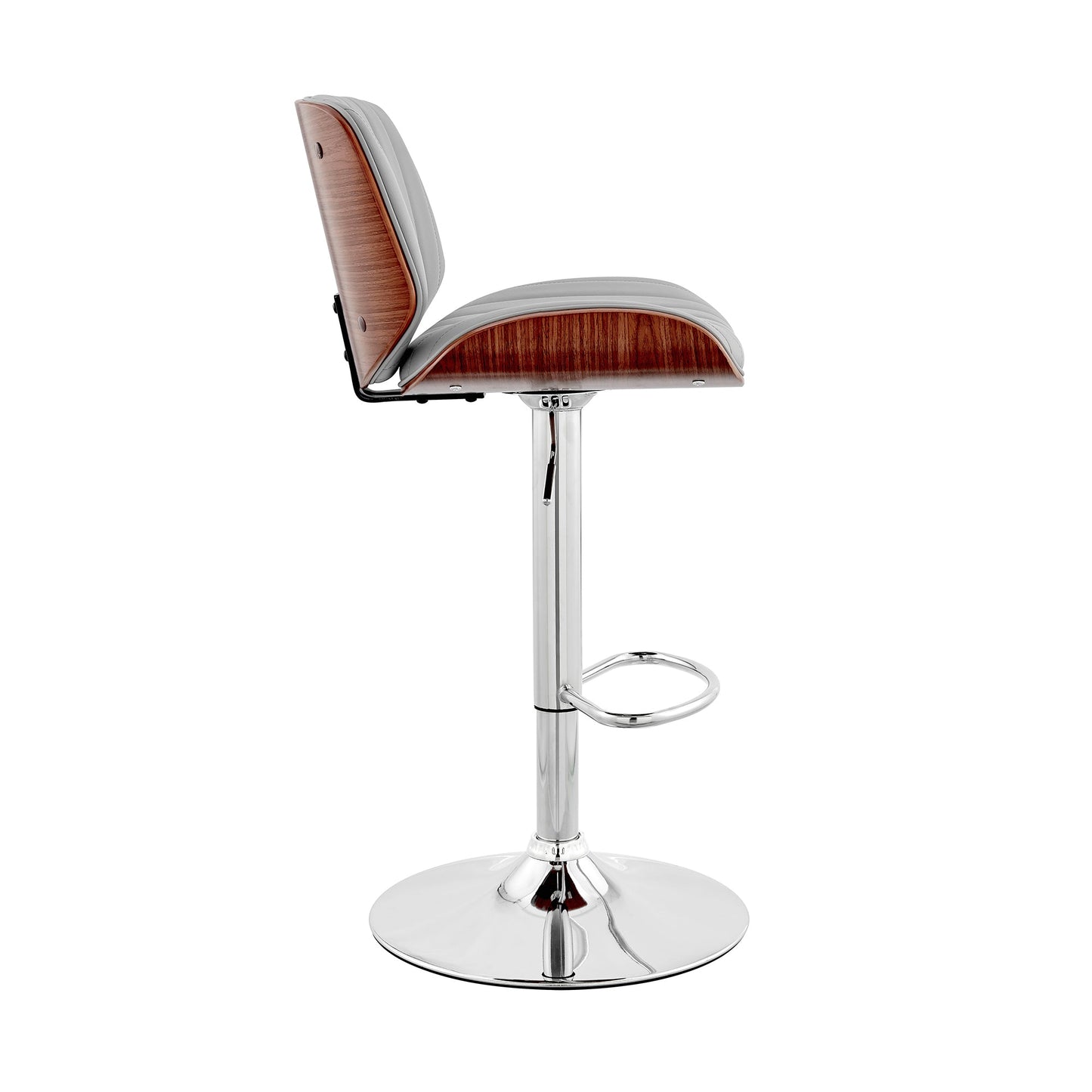 Brock Adjustable Gray Faux Leather and Walnut Wood with Chrome Finish Bar Stool