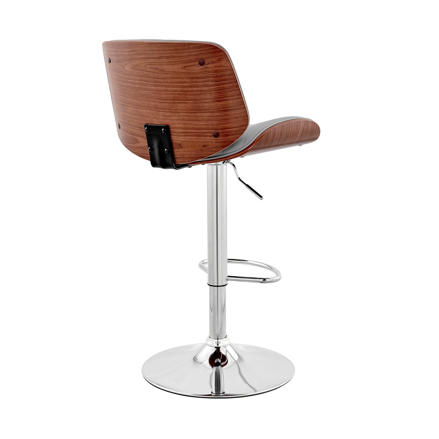 Brock Adjustable Gray Faux Leather and Walnut Wood with Chrome Finish Bar Stool