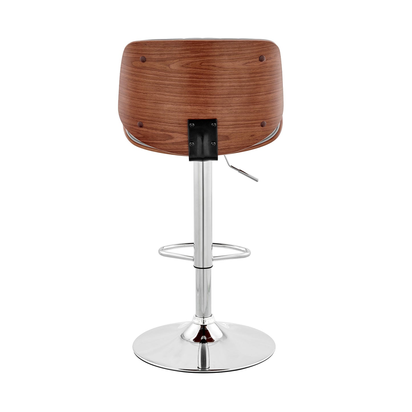 Brock Adjustable Gray Faux Leather and Walnut Wood with Chrome Finish Bar Stool