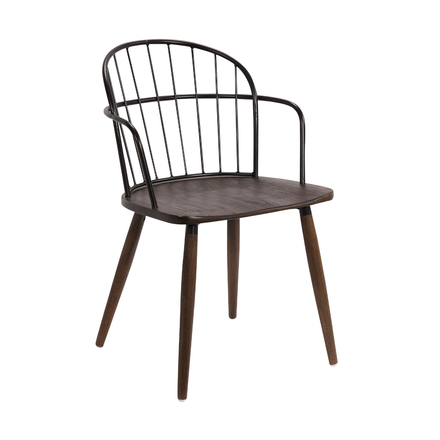 Bradley Steel Framed Side Chair in Black Powder Coated Finish and Walnut Glazed Wood