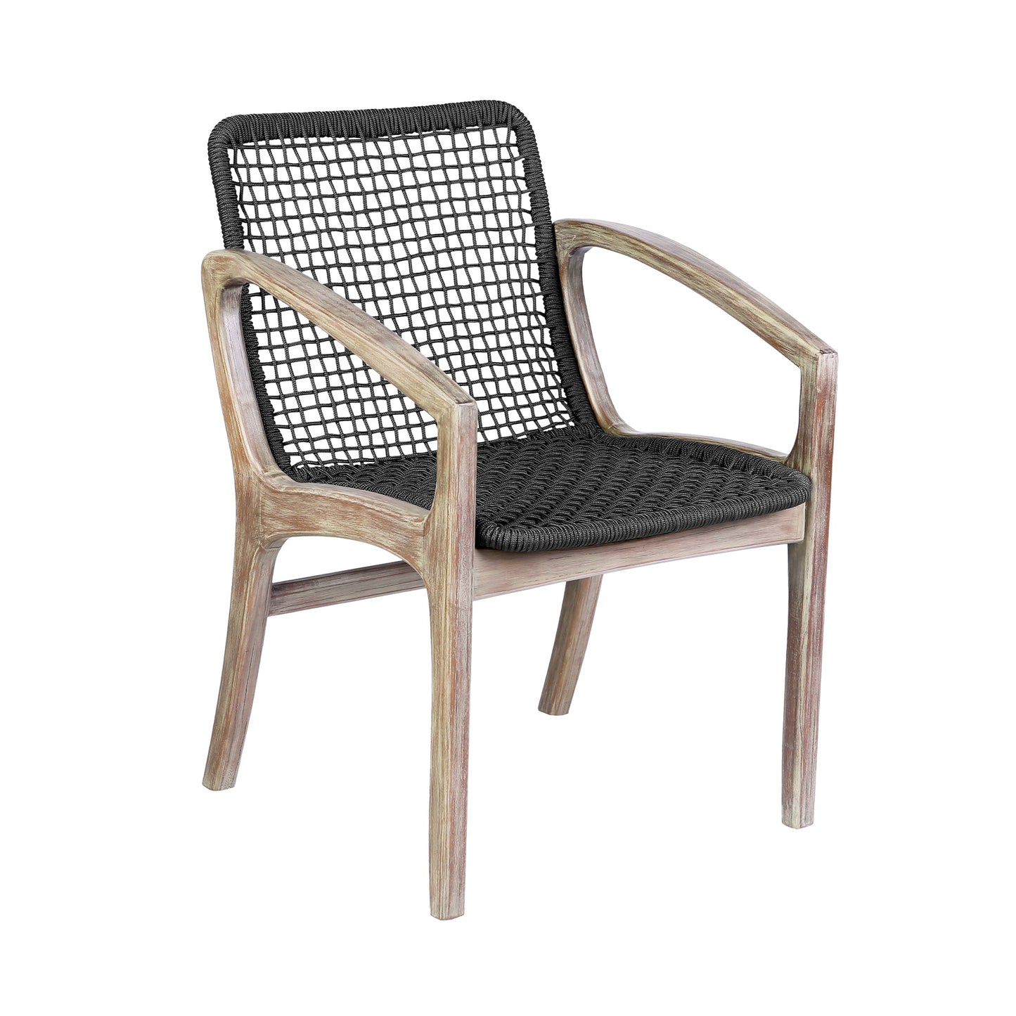 Beckham Outdoor Patio Dining Chair in Light Eucalyptus Wood and Charcoal Rope