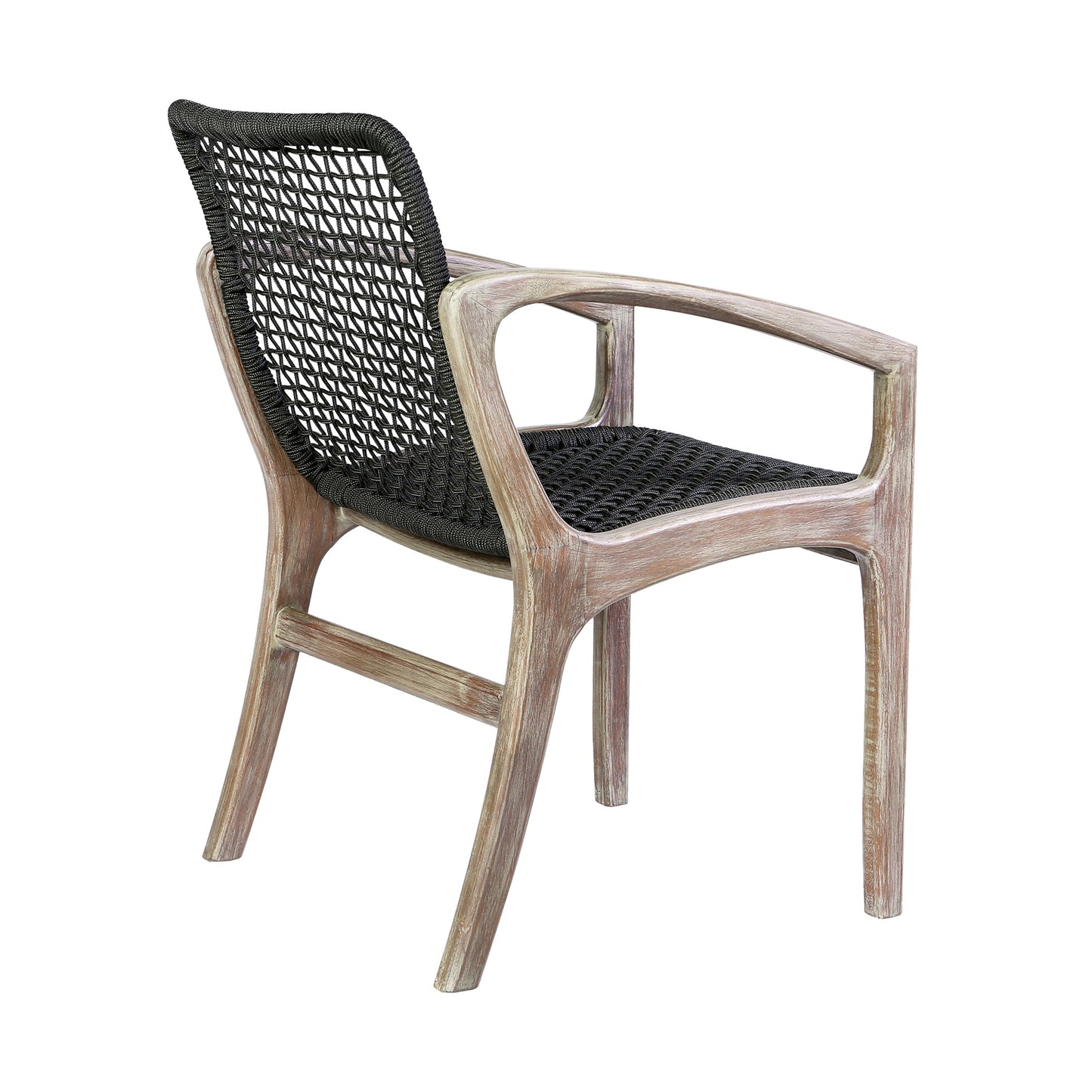 Beckham Outdoor Patio Dining Chair in Light Eucalyptus Wood and Charcoal Rope