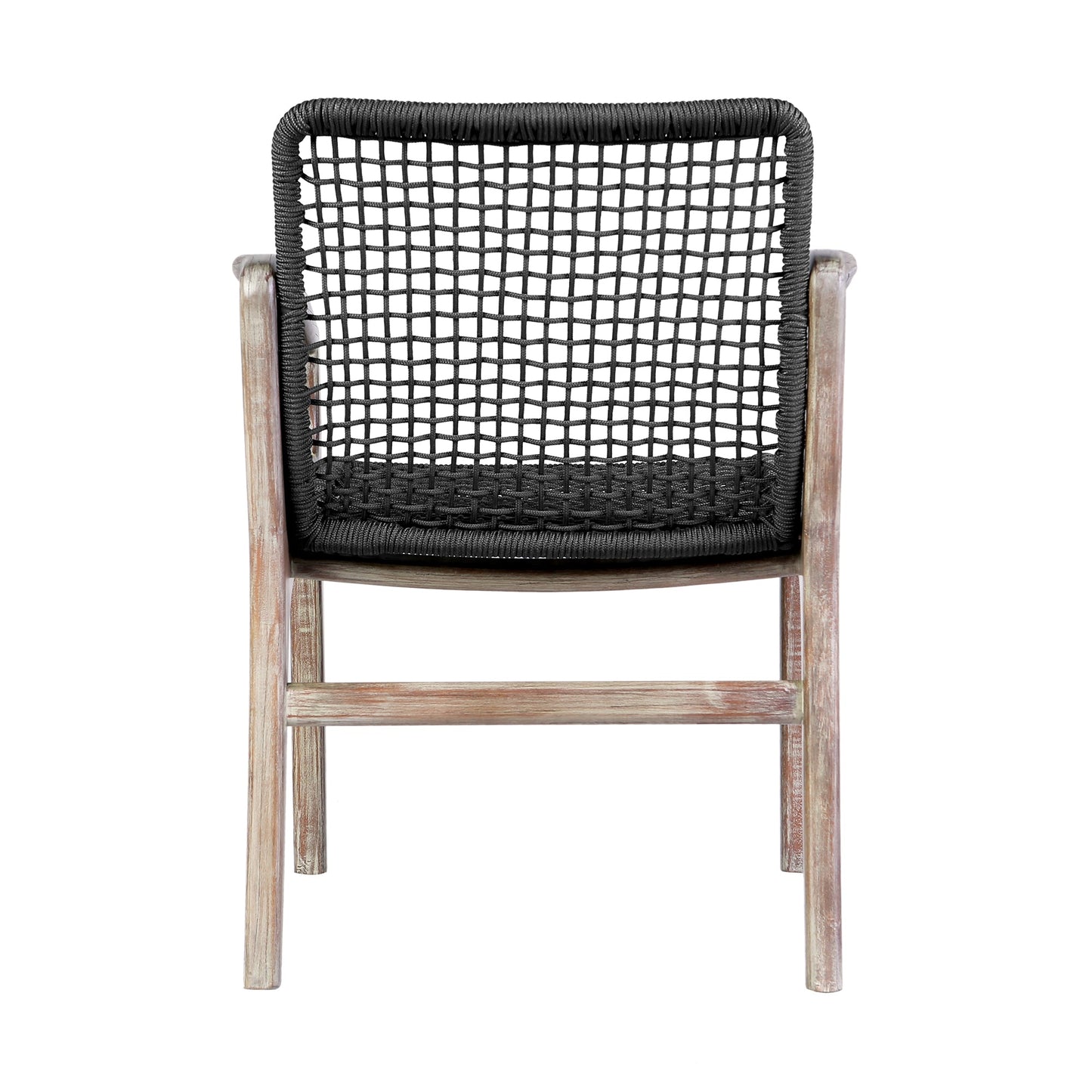 Beckham Outdoor Patio Dining Chair in Light Eucalyptus Wood and Charcoal Rope