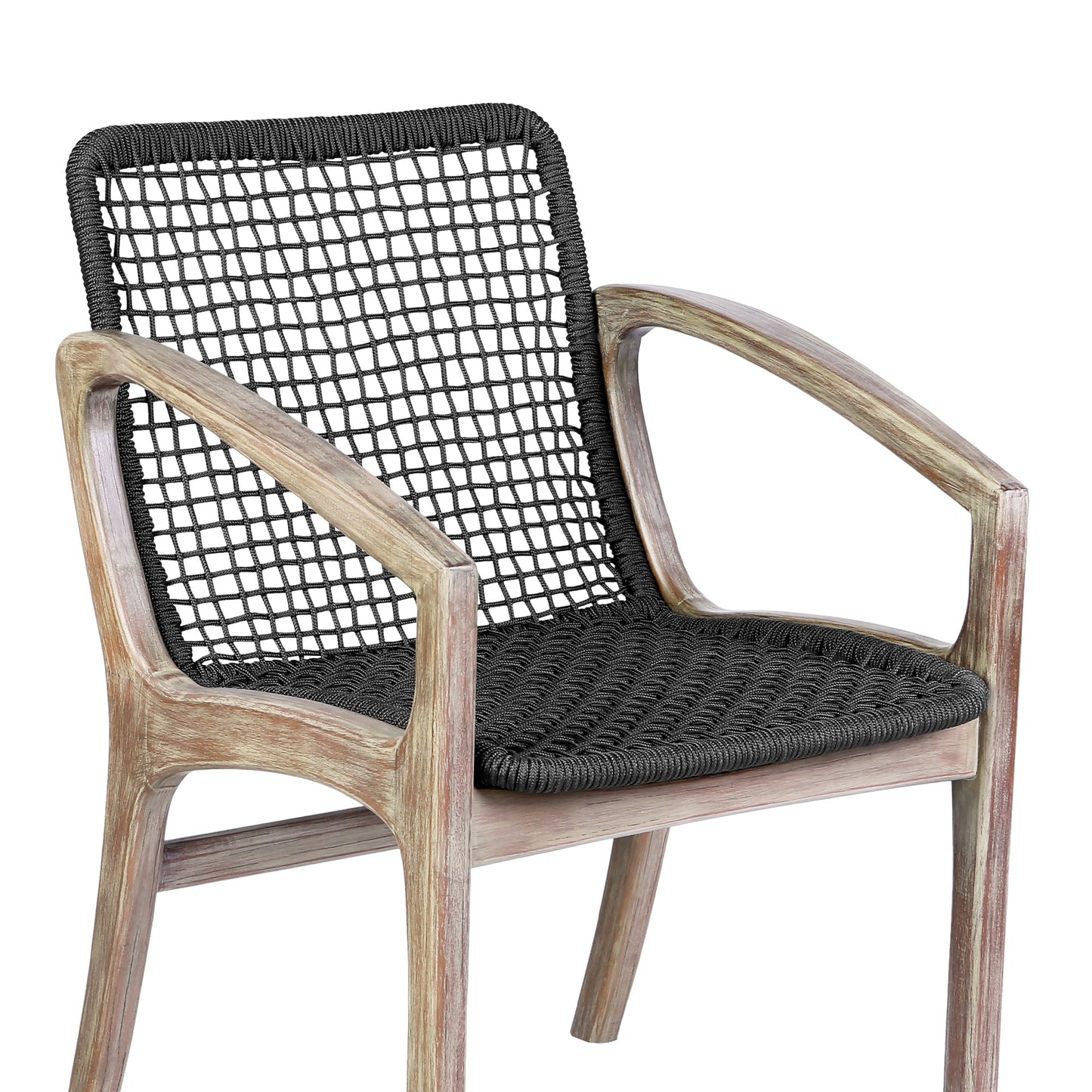 Beckham Outdoor Patio Dining Chair in Light Eucalyptus Wood and Charcoal Rope