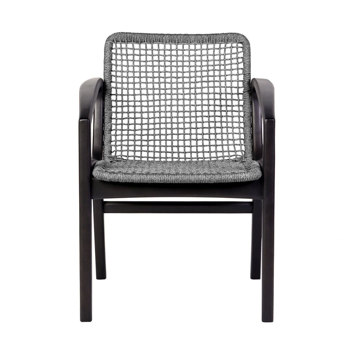 Beckham Outdoor Patio Dining Chair in Dark Eucalyptus Wood and Gray Rope