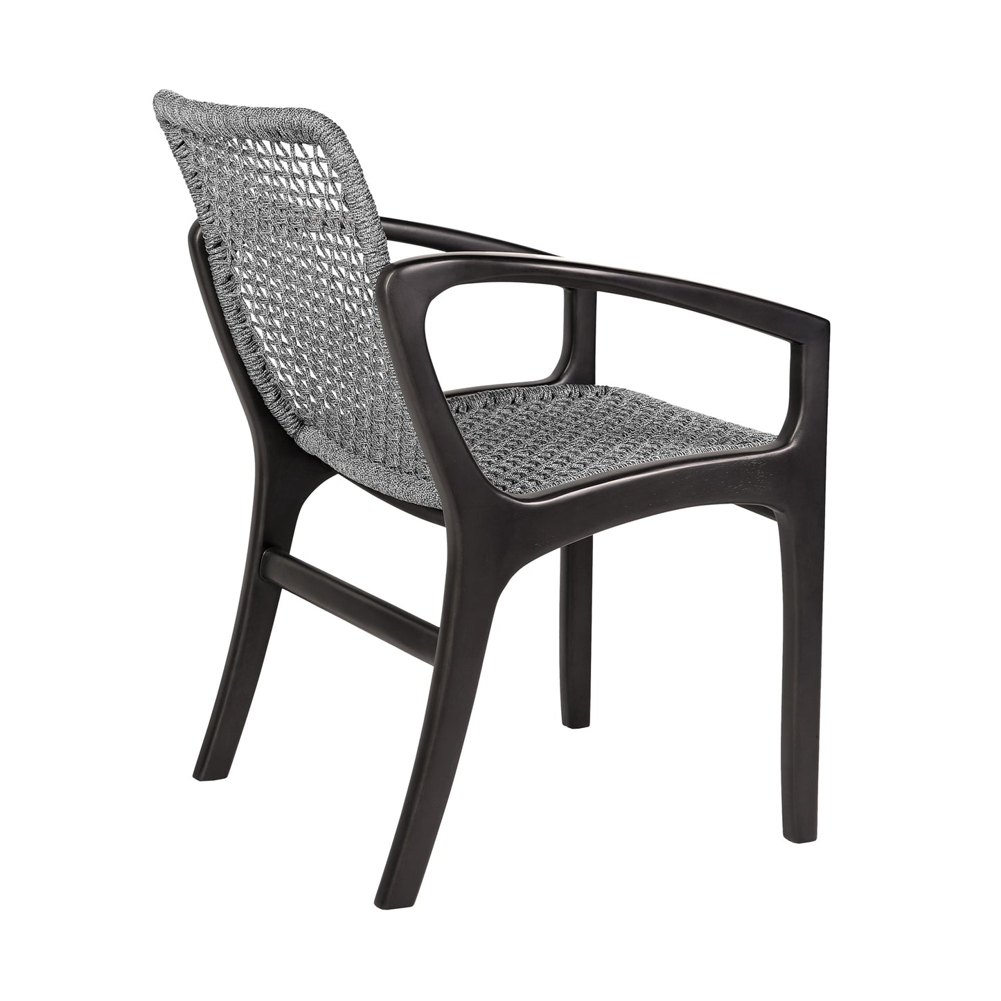 Beckham Outdoor Patio Dining Chair in Dark Eucalyptus Wood and Gray Rope