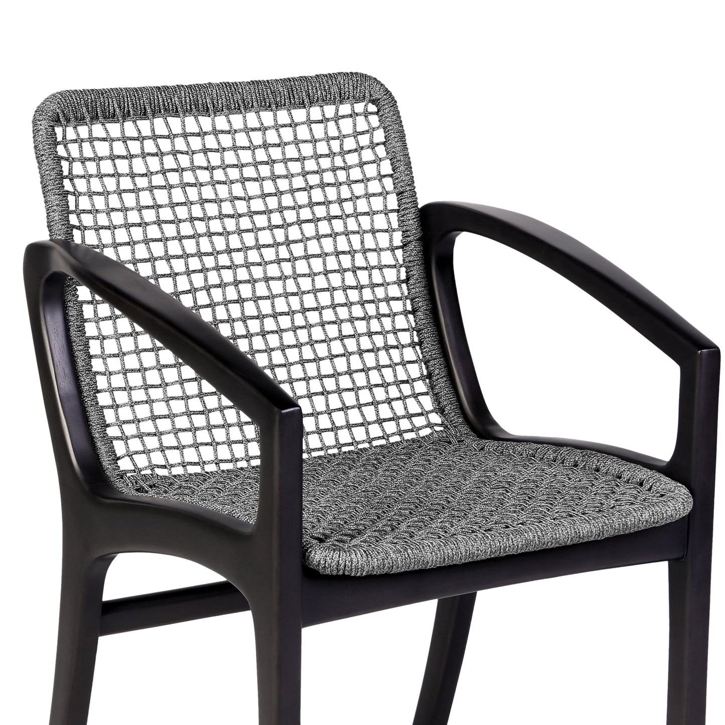 Beckham Outdoor Patio Dining Chair in Dark Eucalyptus Wood and Gray Rope