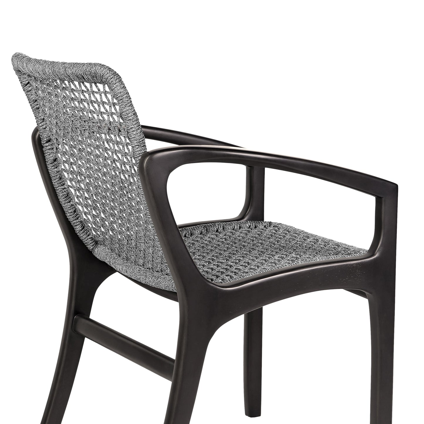 Beckham Outdoor Patio Dining Chair in Dark Eucalyptus Wood and Gray Rope