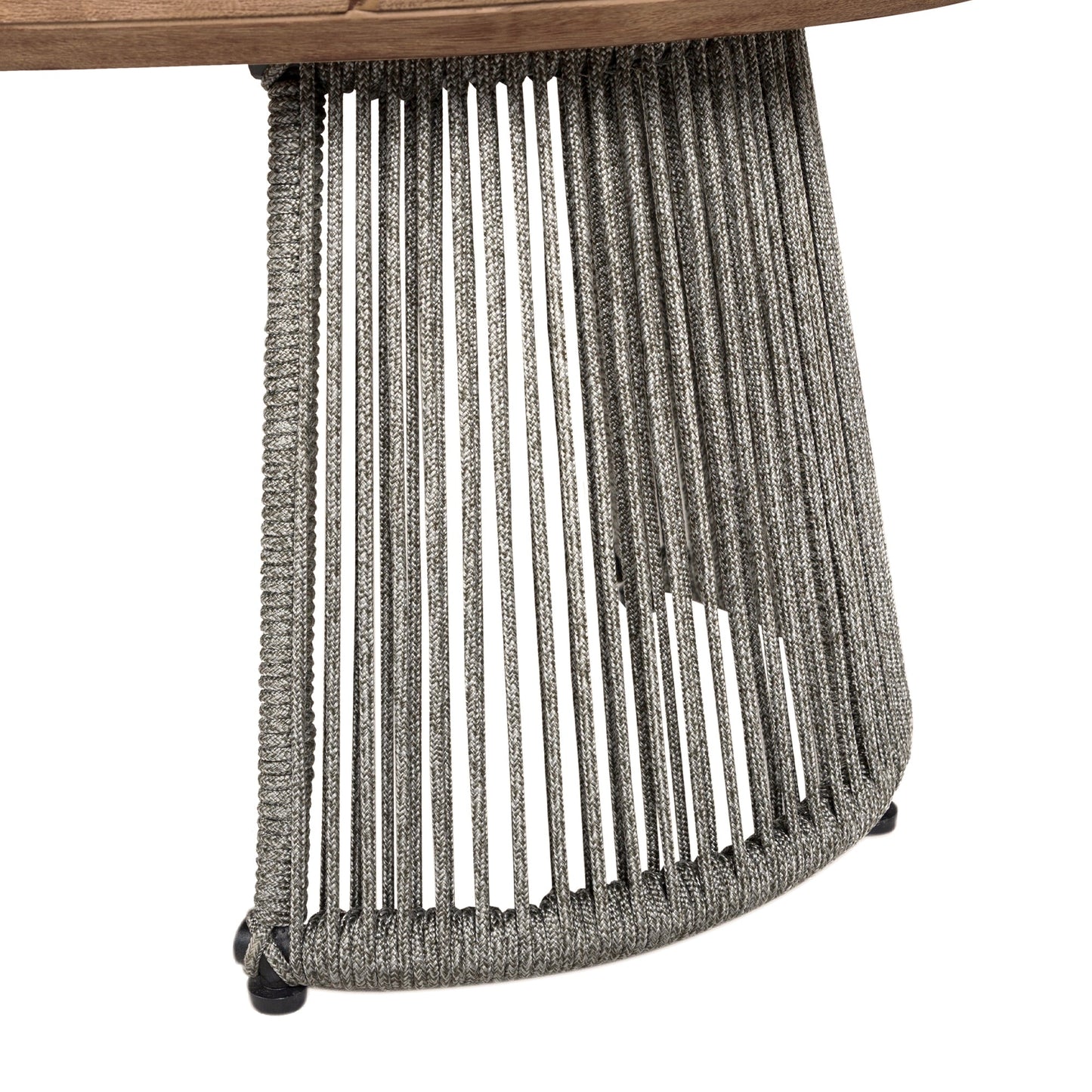 Benicia Outdoor Patio Oval Coffee Table in Weathered Eucalyptus Wood and Gray Rope