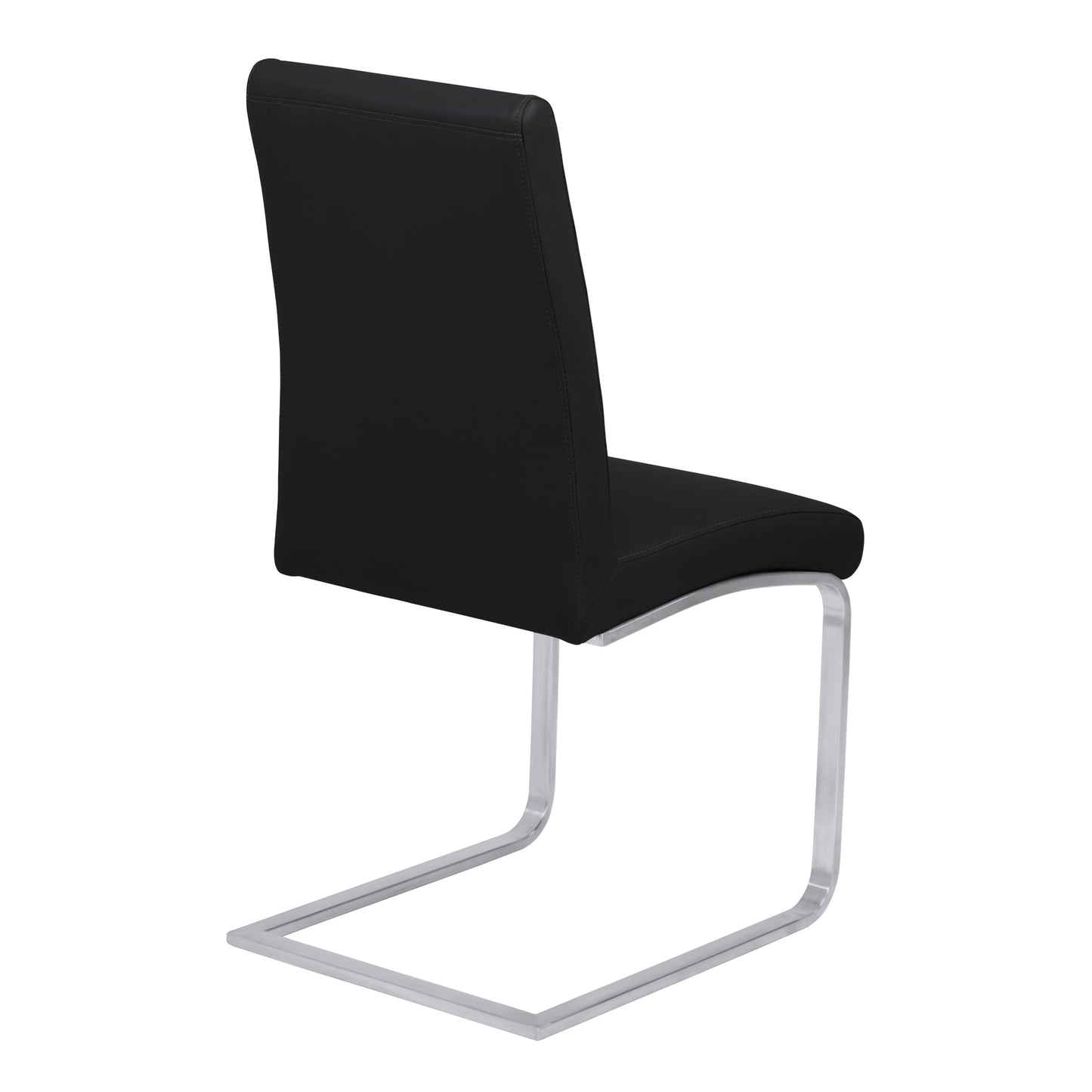 Blanca Contemporary Dining Chair in Black Faux Leather with Brushed Stainless Steel Finish - Set of 2