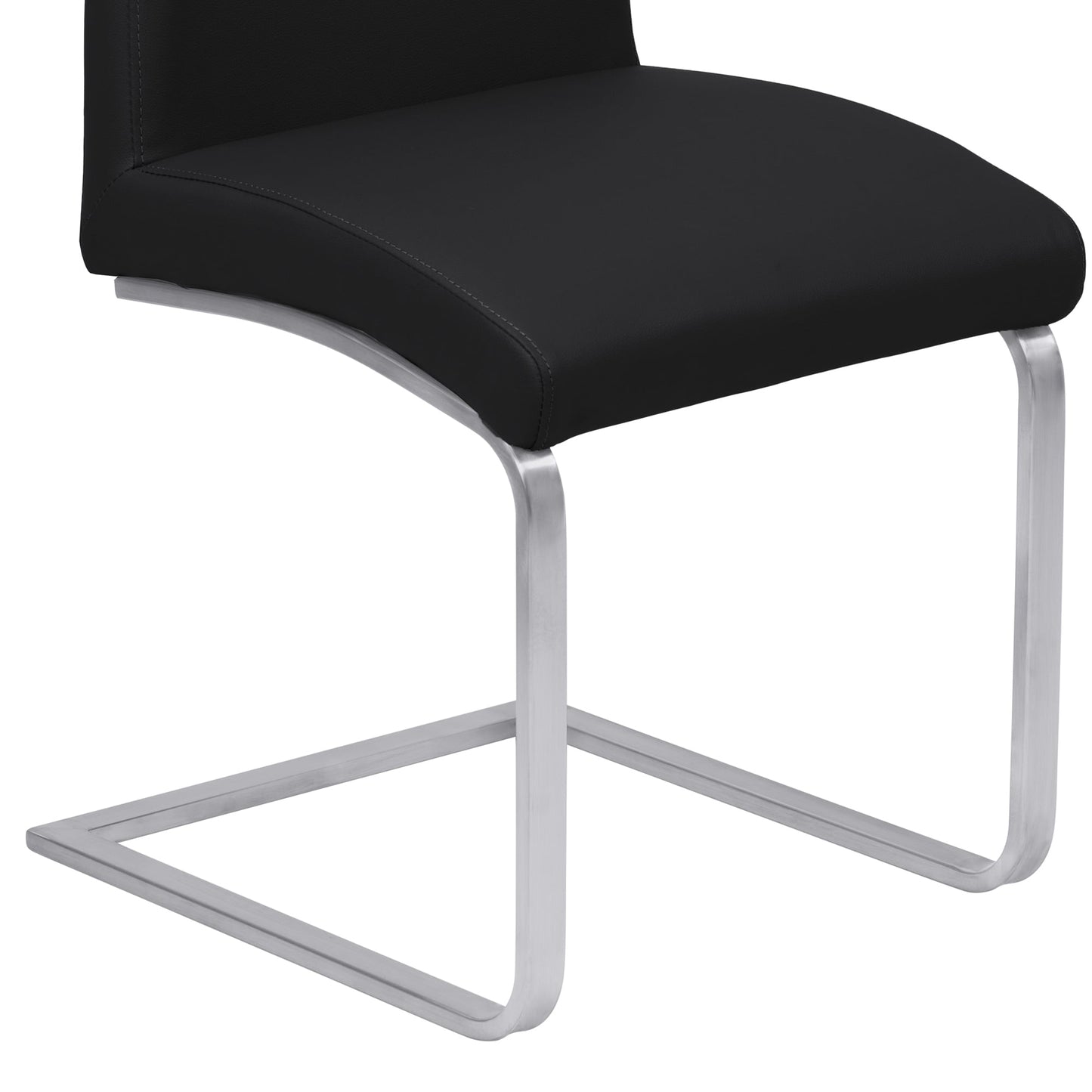 Blanca Contemporary Dining Chair in Black Faux Leather with Brushed Stainless Steel Finish - Set of 2