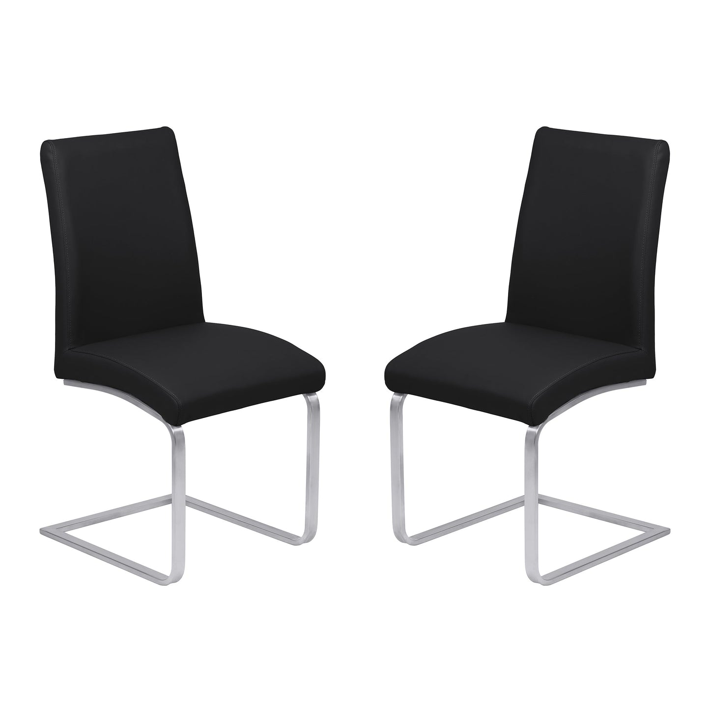 Blanca Contemporary Dining Chair in Black Faux Leather with Brushed Stainless Steel Finish - Set of 2