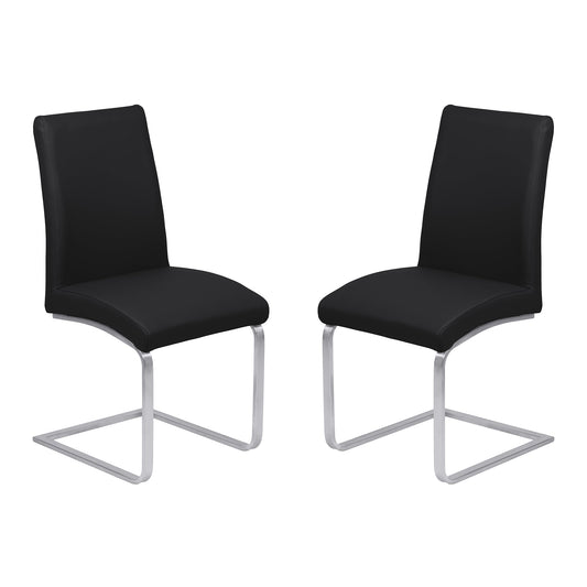 Blanca Contemporary Dining Chair in Black Faux Leather with Brushed Stainless Steel Finish - Set of 2