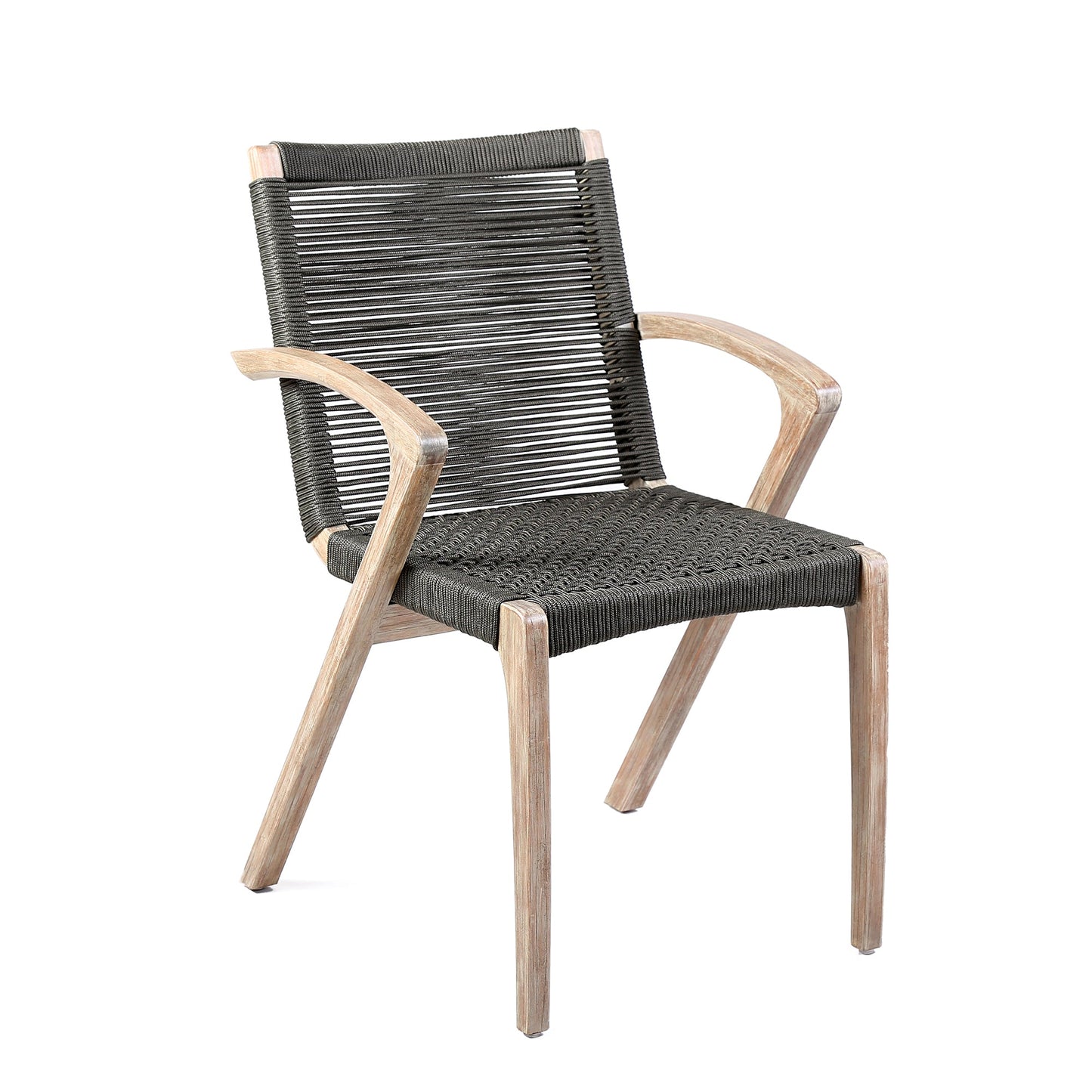 Brielle Outdoor Light Eucalyptus Wood and Charcoal Rope Dining Chairs - Set of 2