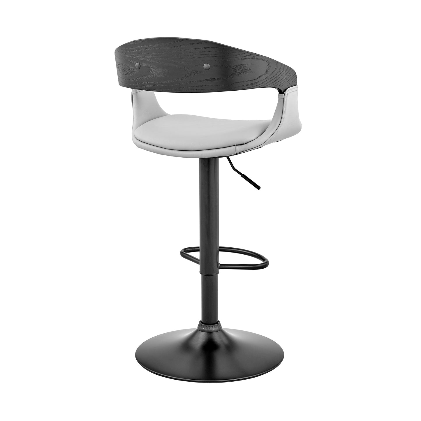 Benson Adjustable Gray Faux Leather and Black Wood Bar Stool with Black Base