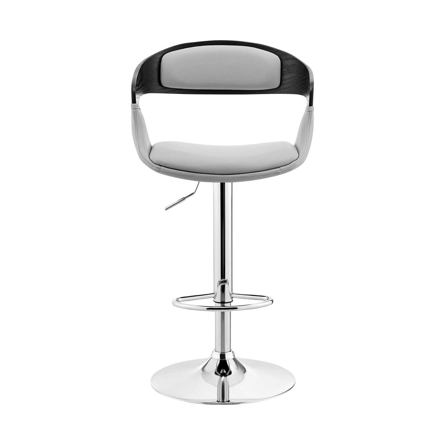 Benson Adjustable Gray Faux Leather and Black Wood Bar Stool with Chrome Base