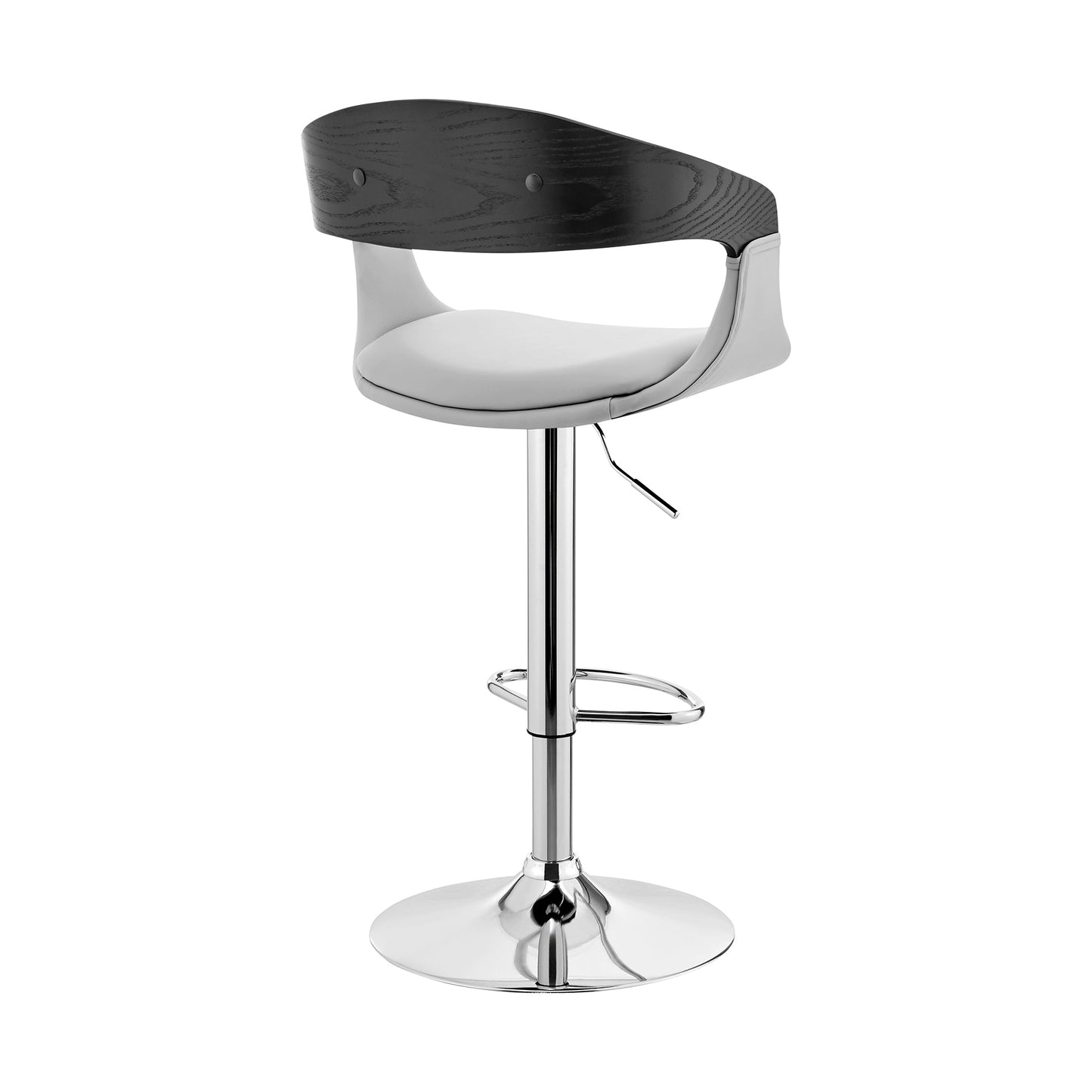 Benson Adjustable Gray Faux Leather and Black Wood Bar Stool with Chrome Base