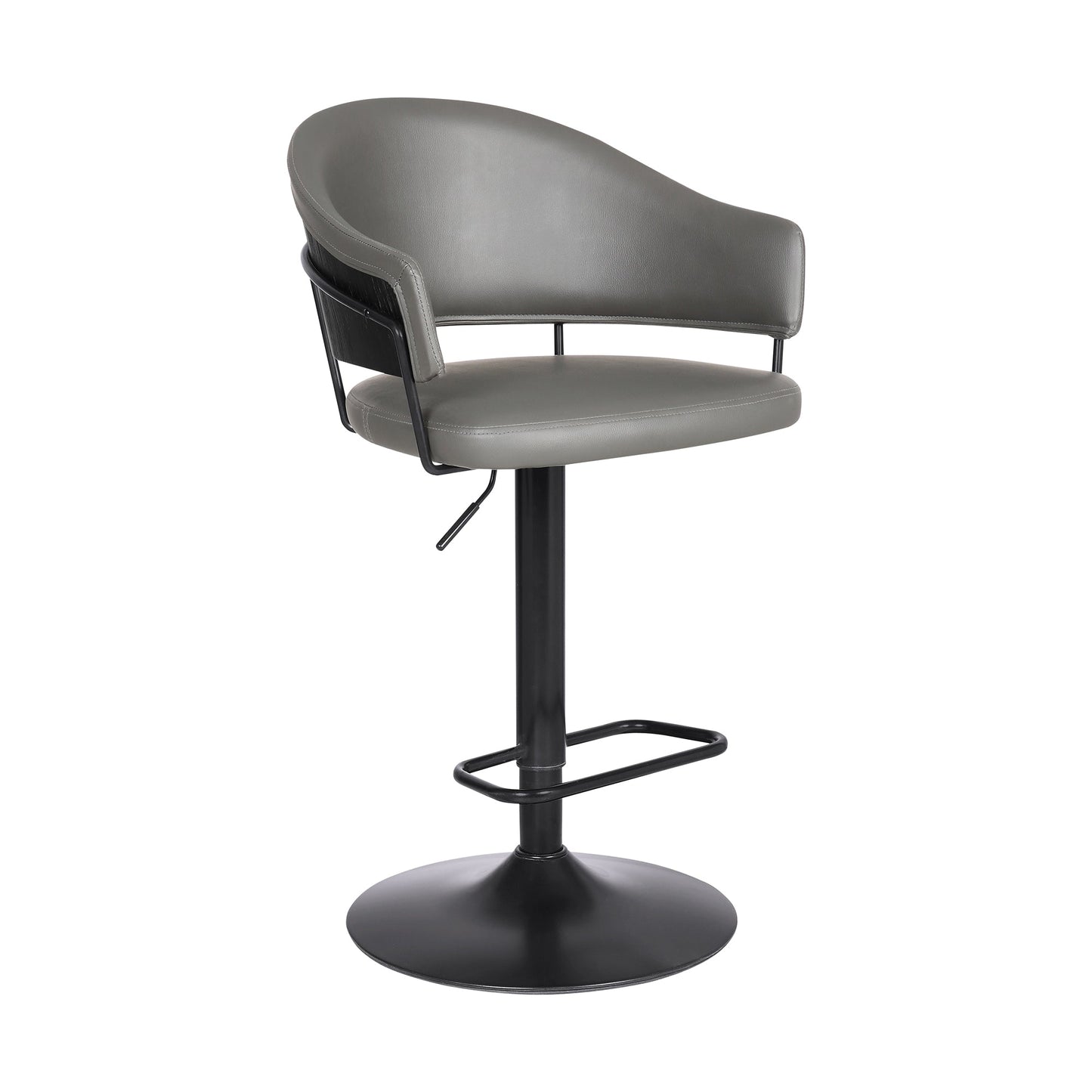 Brody Adjustable Height Swivel Gray Faux Leather and Black Wood and Metal Base Bar Stool