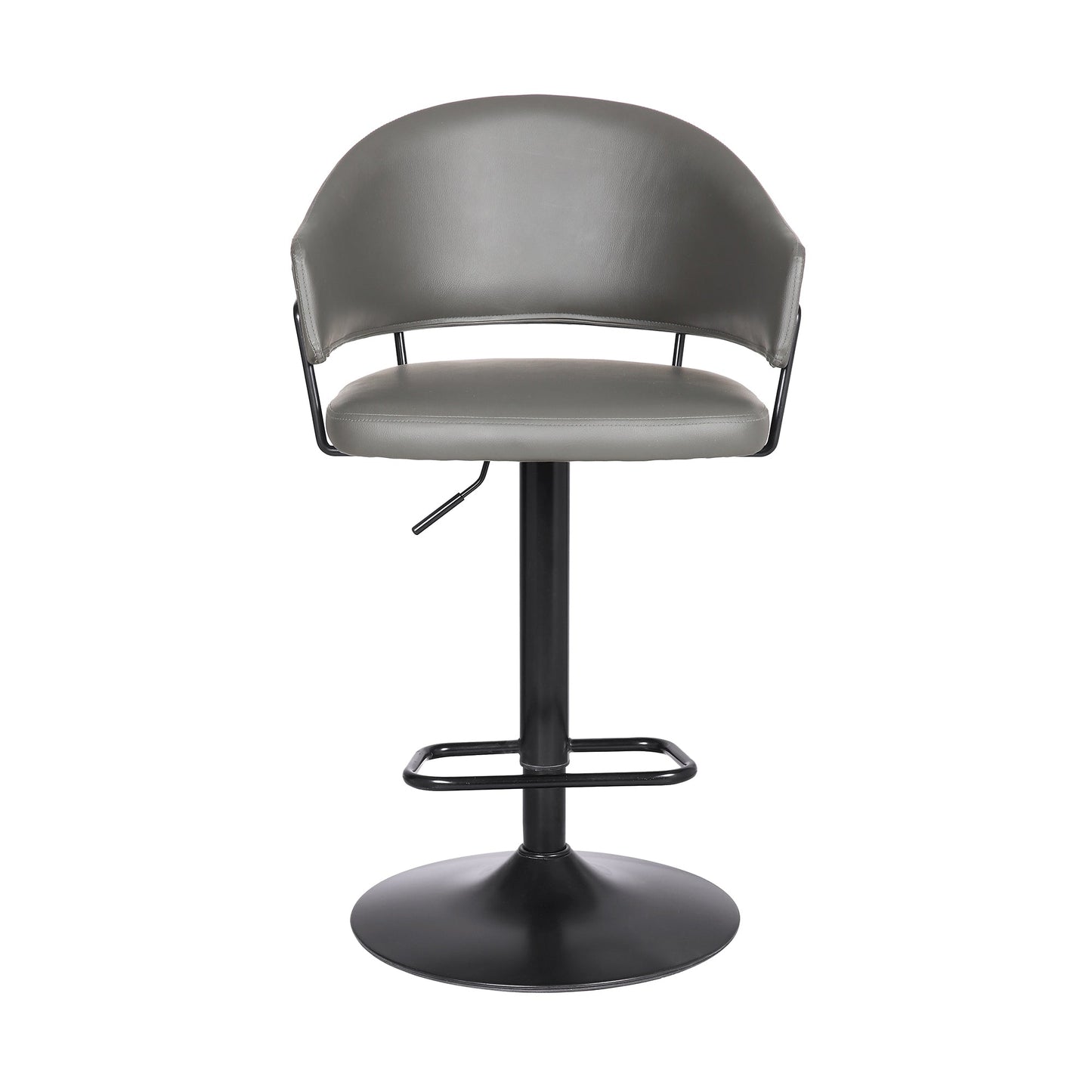 Brody Adjustable Height Swivel Gray Faux Leather and Black Wood and Metal Base Bar Stool