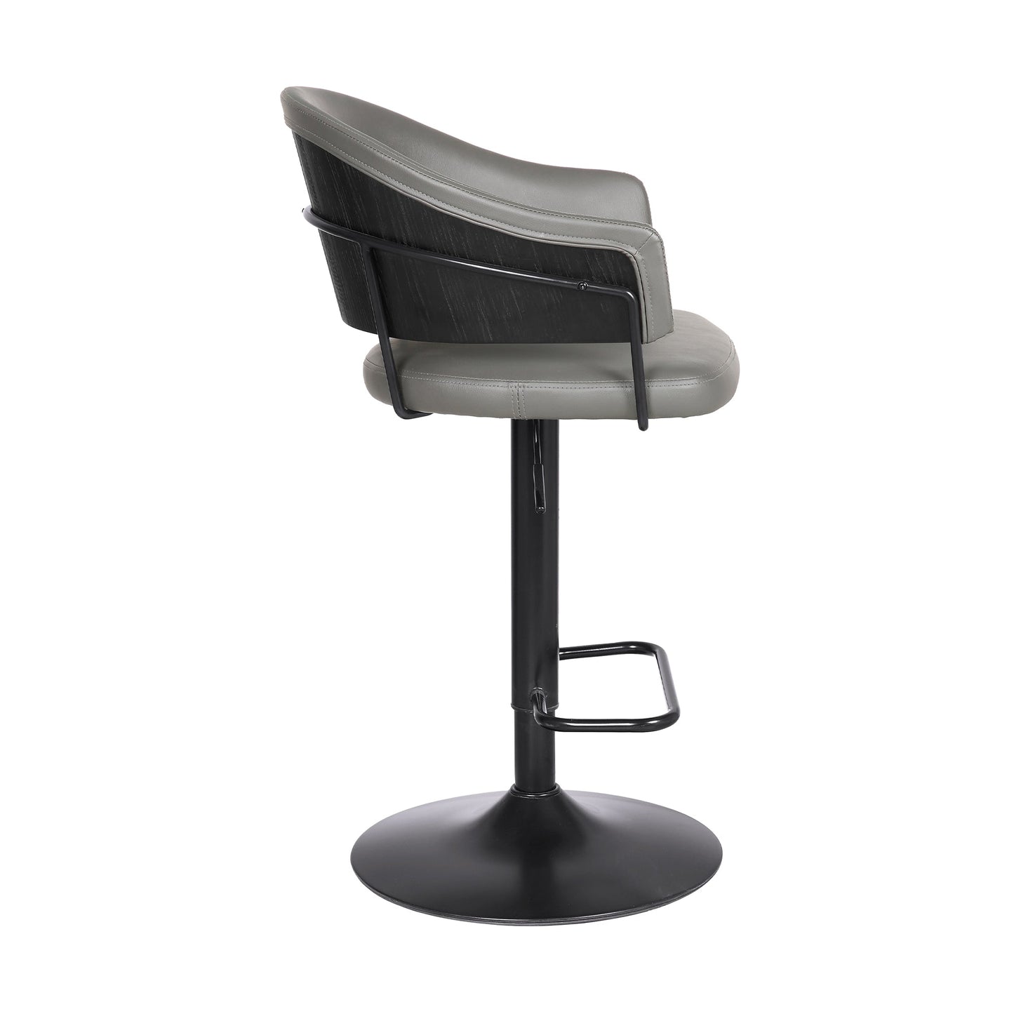 Brody Adjustable Height Swivel Gray Faux Leather and Black Wood and Metal Base Bar Stool