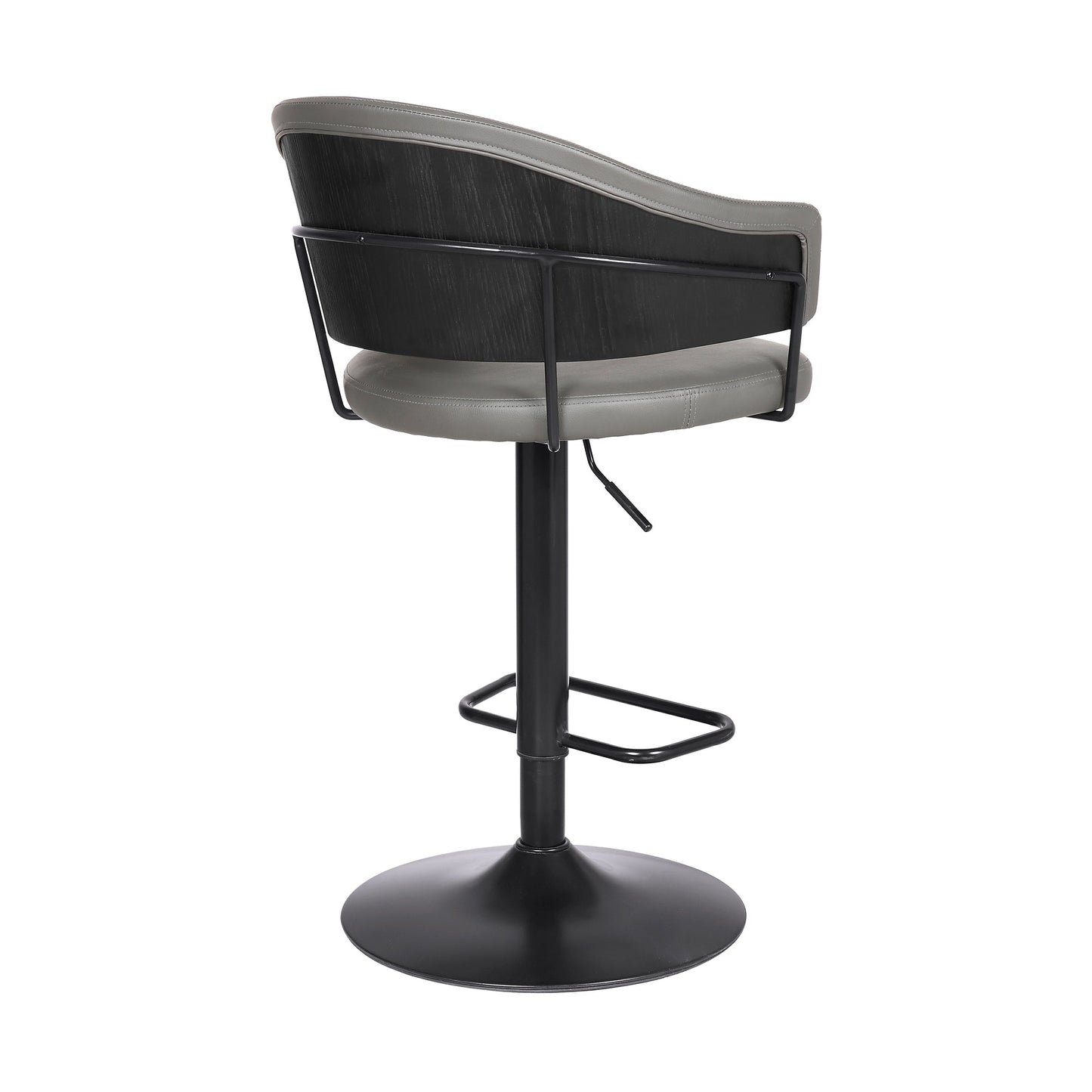 Brody Adjustable Height Swivel Gray Faux Leather and Black Wood and Metal Base Bar Stool