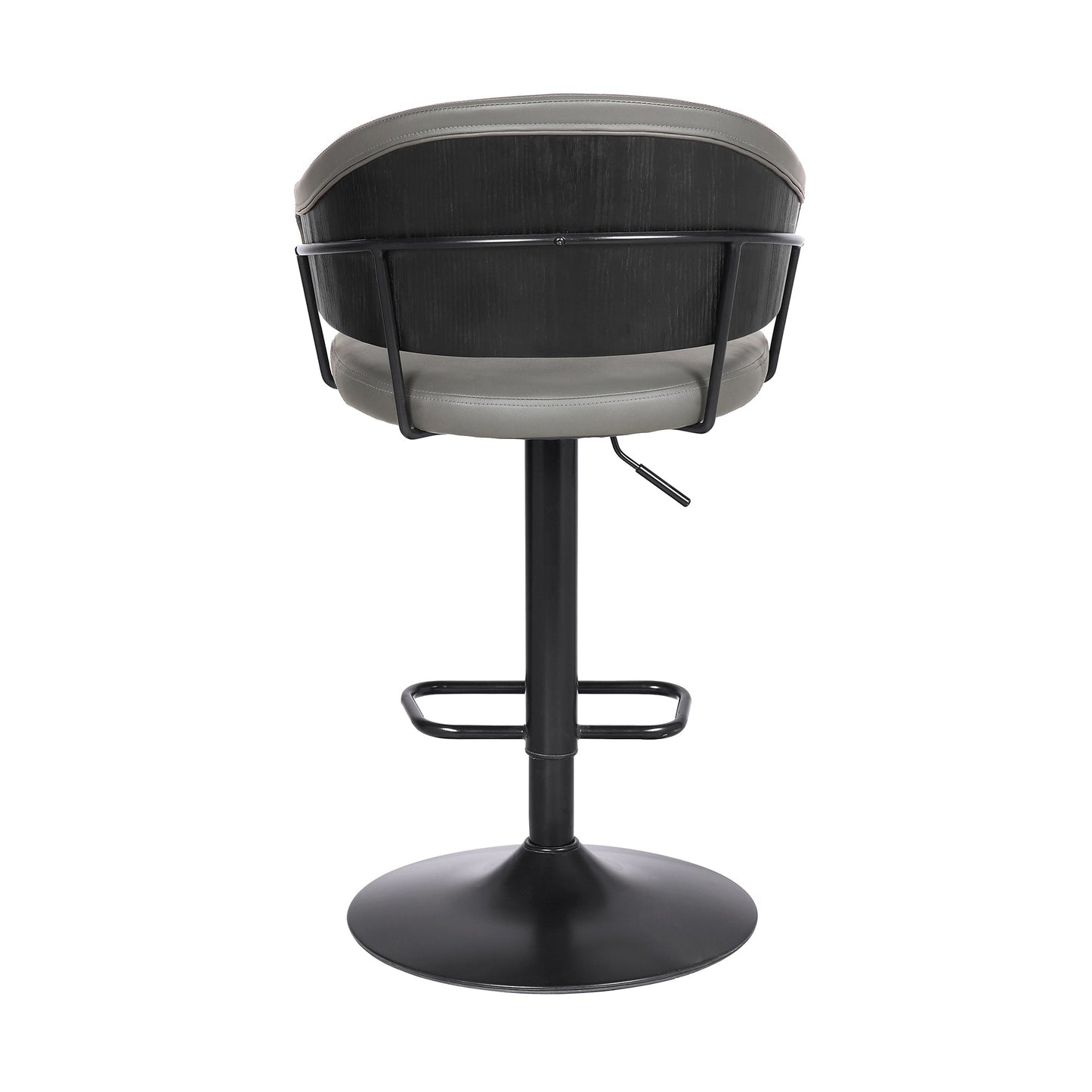 Brody Adjustable Height Swivel Gray Faux Leather and Black Wood and Metal Base Bar Stool