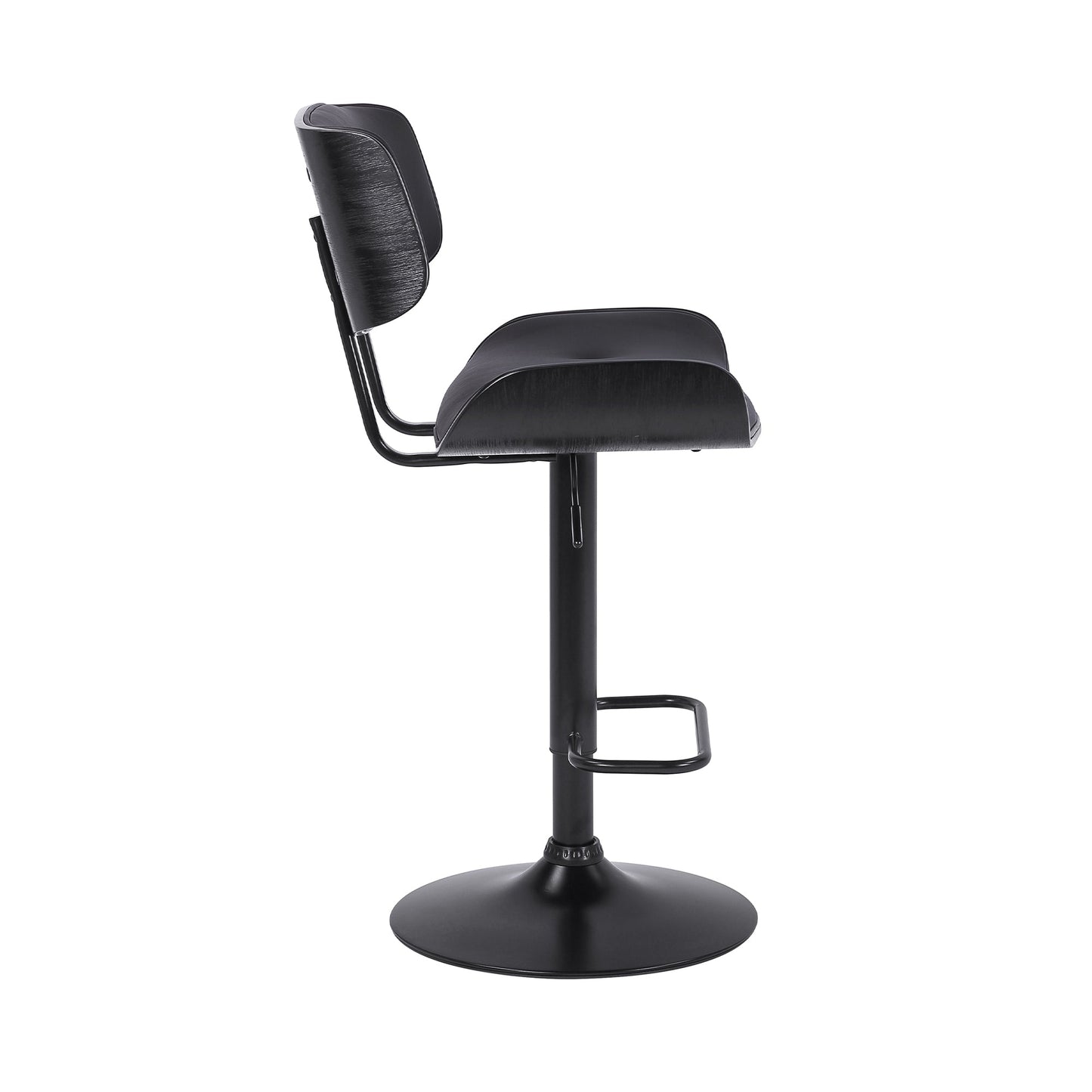 Brooklyn Adjustable Swivel Black Faux Leather and Black Wood Bar Stool with Black Base