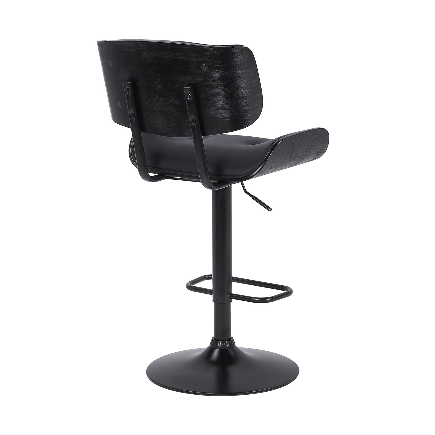 Brooklyn Adjustable Swivel Black Faux Leather and Black Wood Bar Stool with Black Base