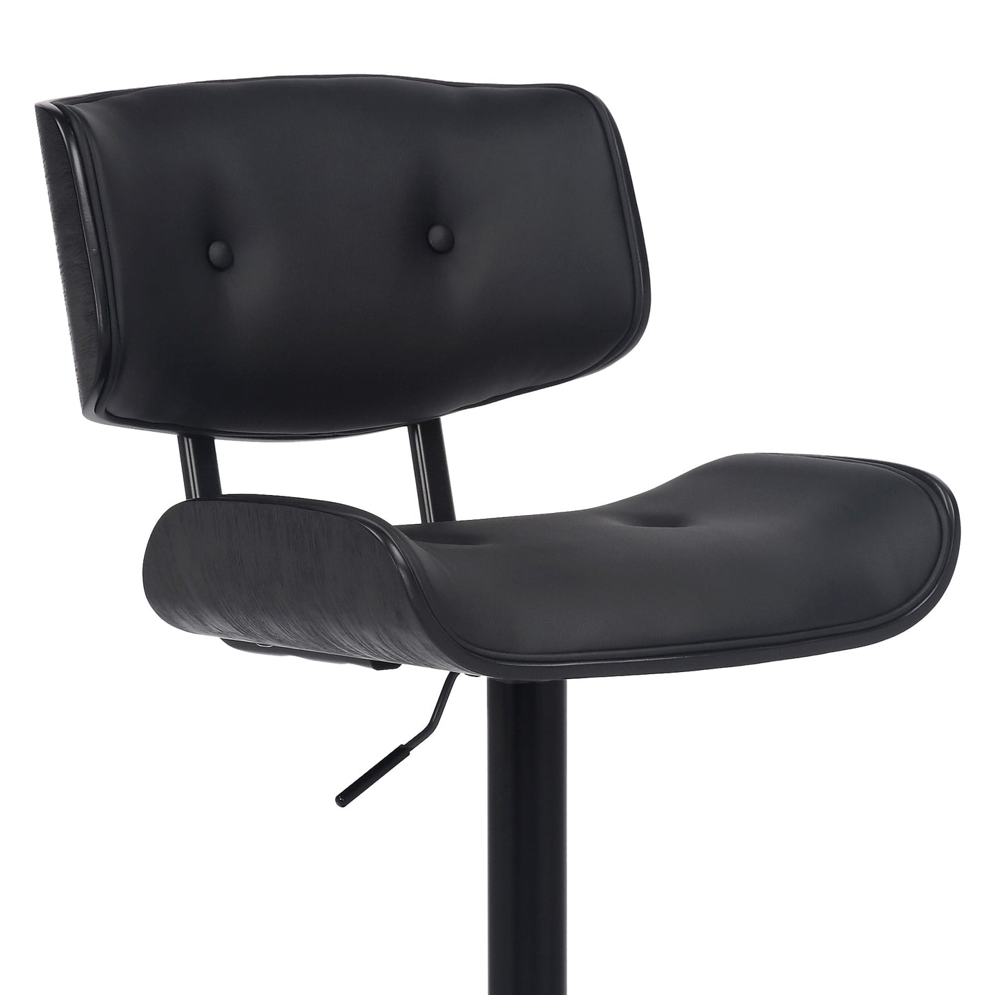 Brooklyn Adjustable Swivel Black Faux Leather and Black Wood Bar Stool with Black Base