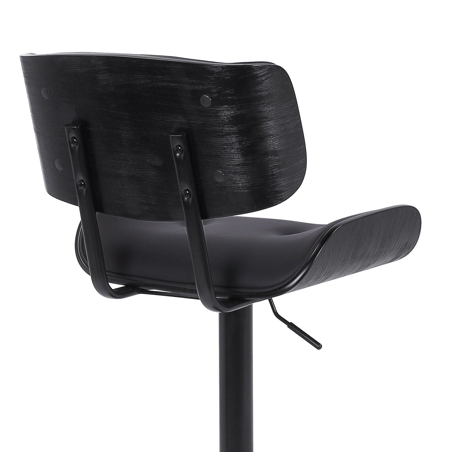 Brooklyn Adjustable Swivel Black Faux Leather and Black Wood Bar Stool with Black Base