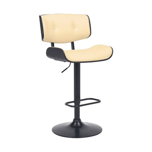 Brooklyn Adjustable Swivel Cream Faux Leather and Black Wood Bar Stool with Black Base