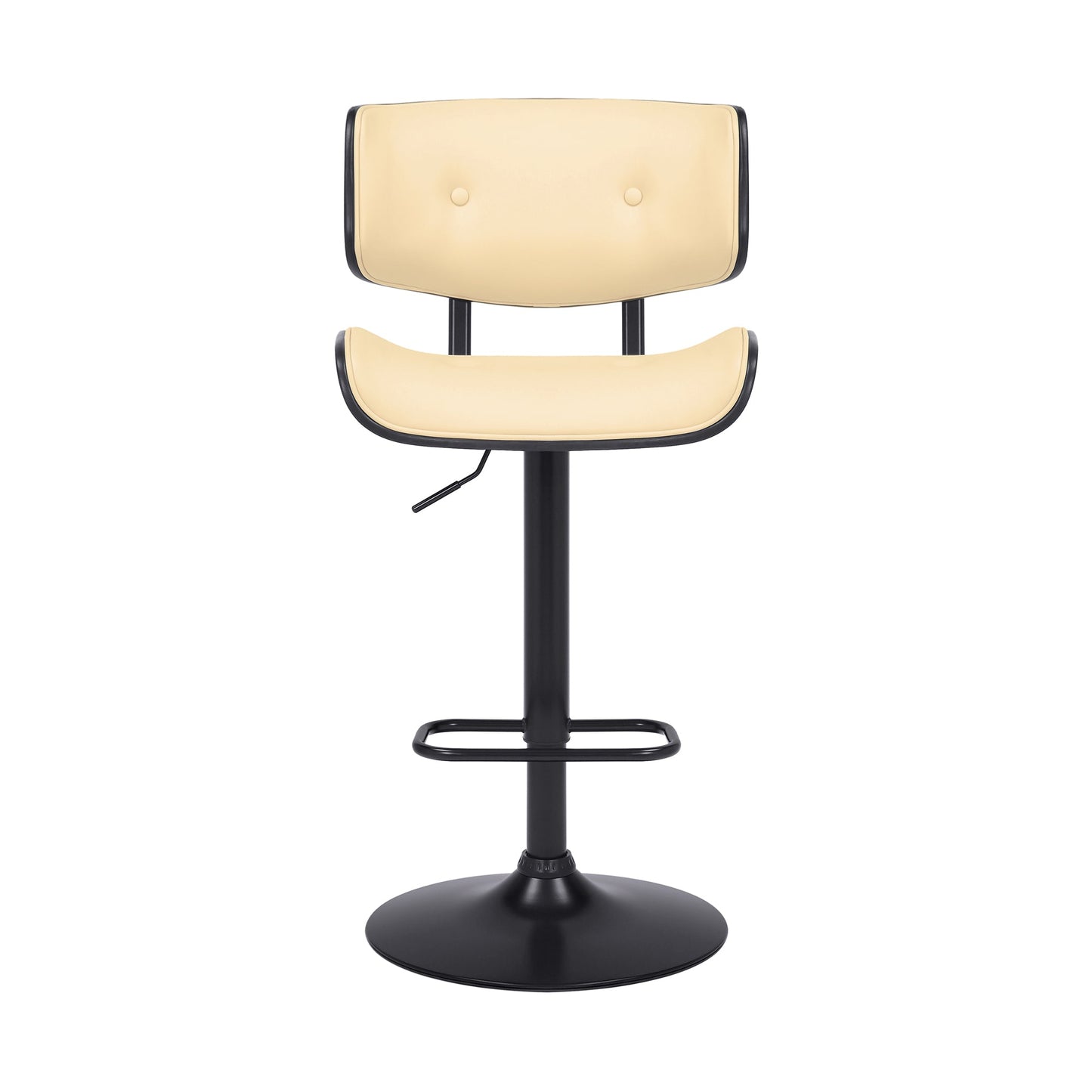 Brooklyn Adjustable Swivel Cream Faux Leather and Black Wood Bar Stool with Black Base