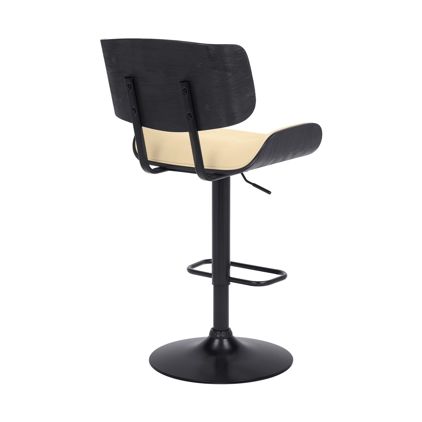 Brooklyn Adjustable Swivel Cream Faux Leather and Black Wood Bar Stool with Black Base