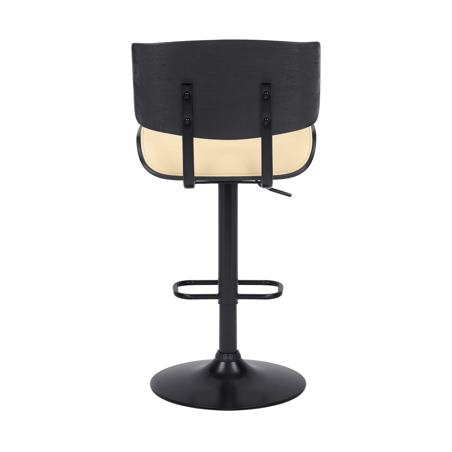 Brooklyn Adjustable Swivel Cream Faux Leather and Black Wood Bar Stool with Black Base