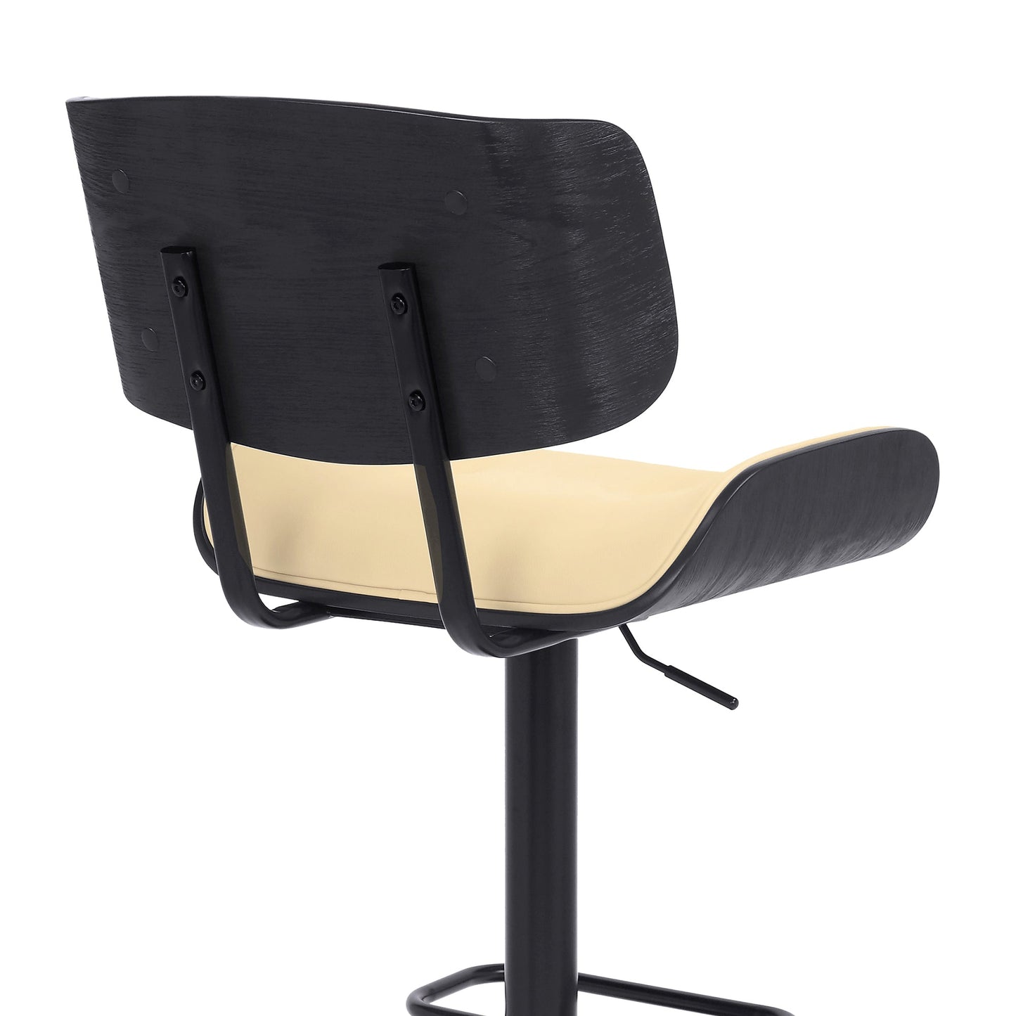 Brooklyn Adjustable Swivel Cream Faux Leather and Black Wood Bar Stool with Black Base