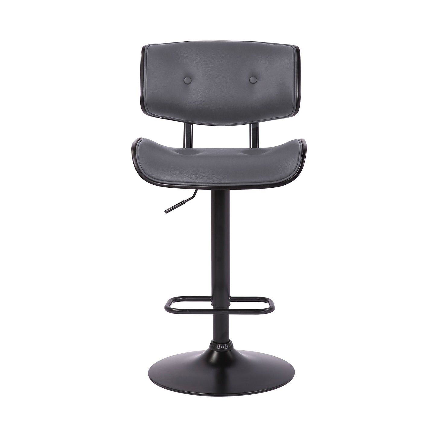 Brooklyn Adjustable Swivel Gray Faux Leather and Black Wood Bar Stool with Black Base