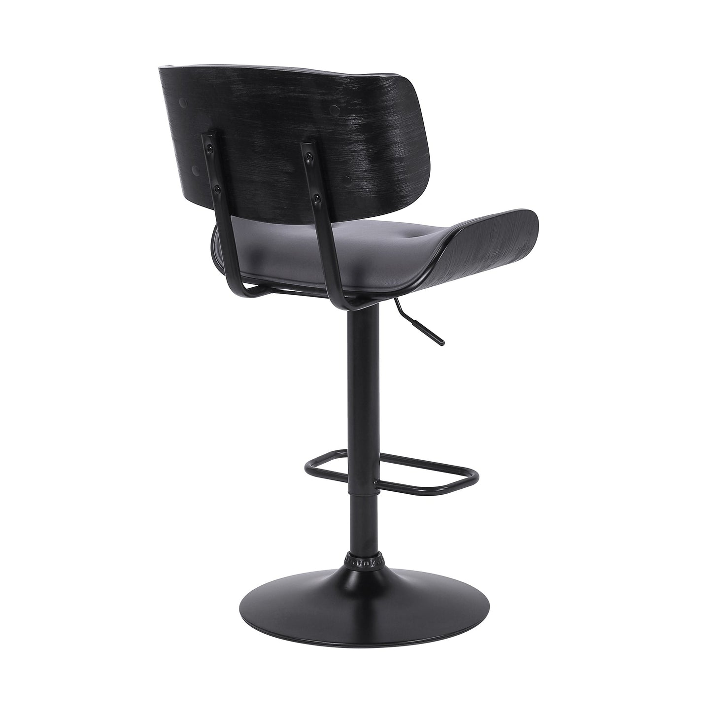 Brooklyn Adjustable Swivel Gray Faux Leather and Black Wood Bar Stool with Black Base