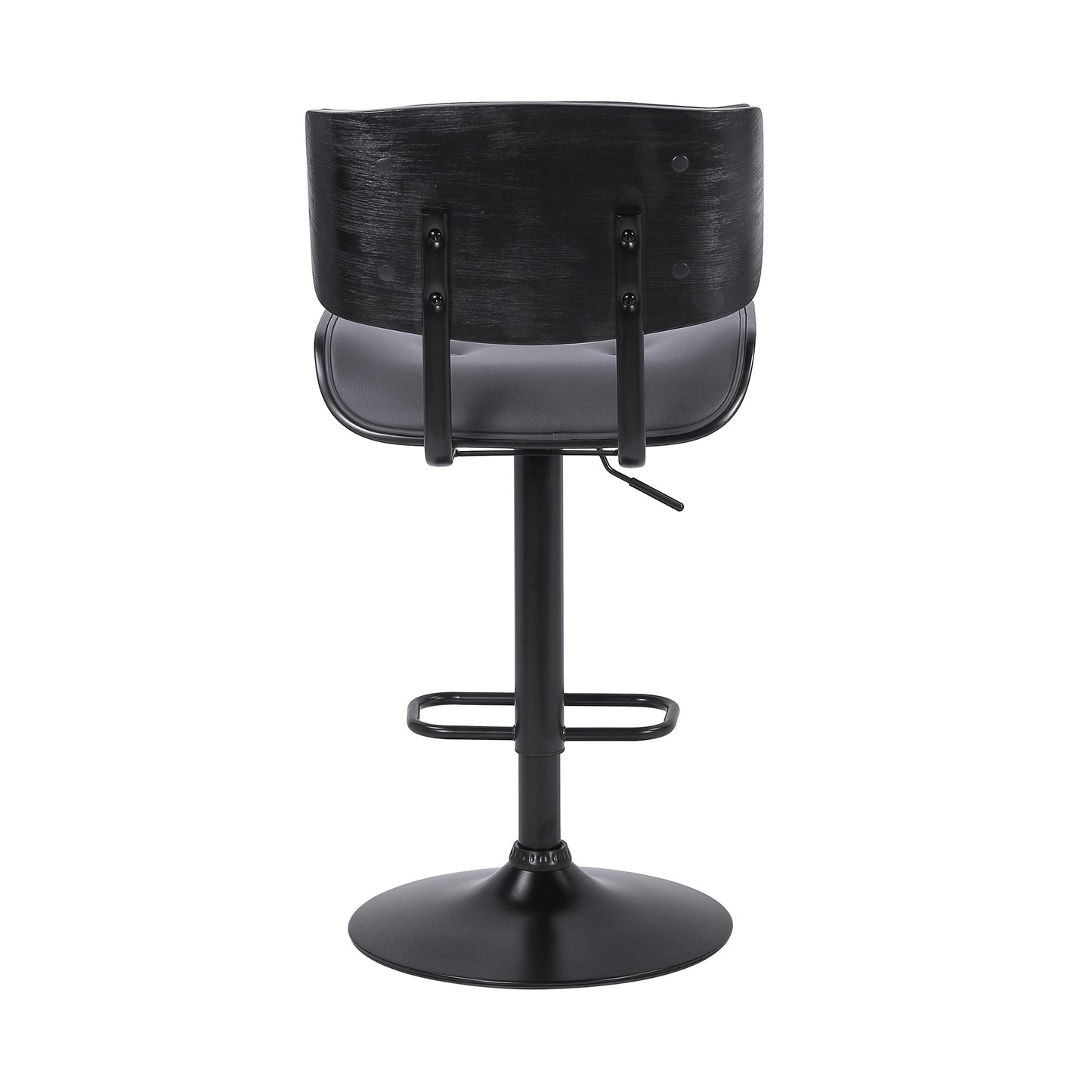 Brooklyn Adjustable Swivel Gray Faux Leather and Black Wood Bar Stool with Black Base