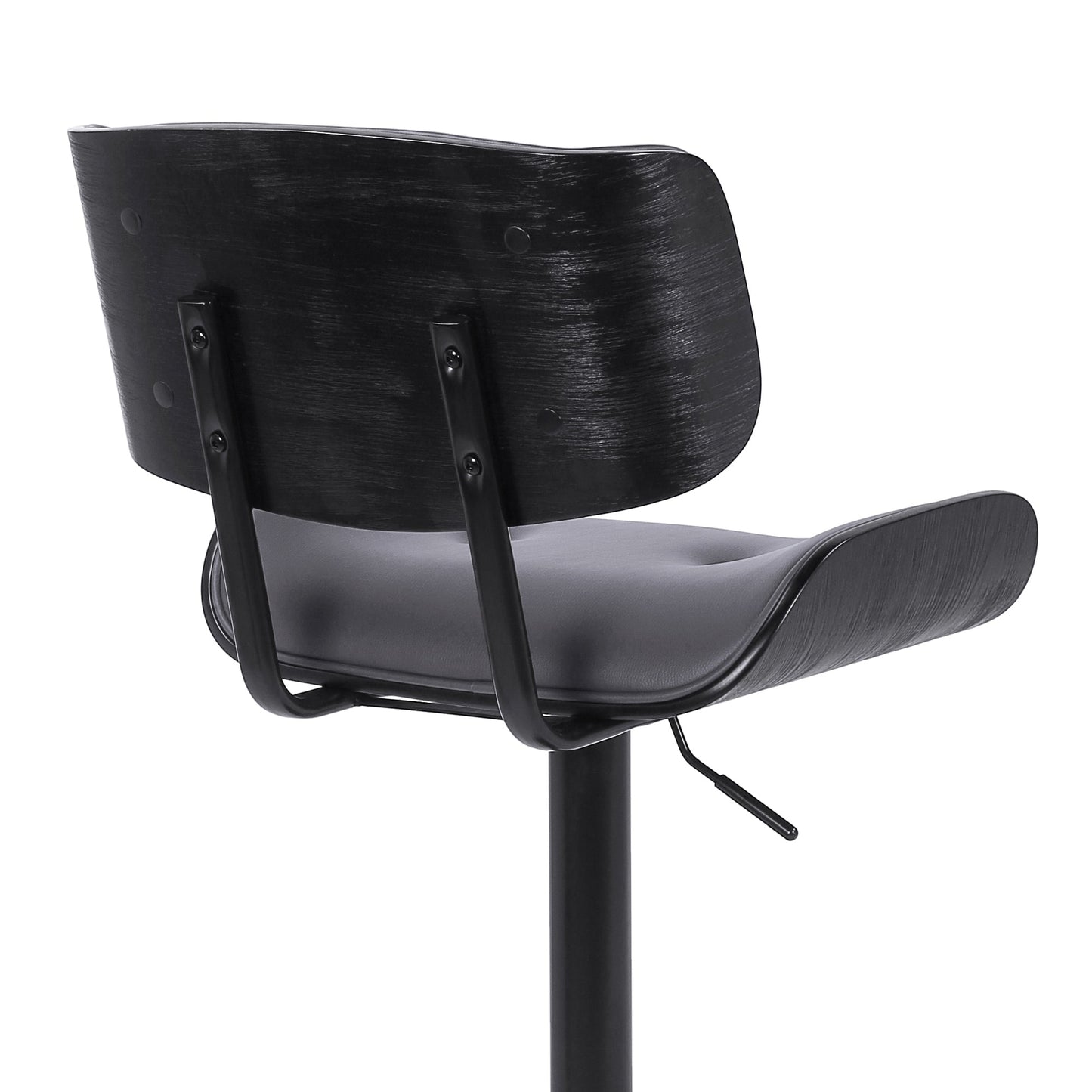 Brooklyn Adjustable Swivel Gray Faux Leather and Black Wood Bar Stool with Black Base