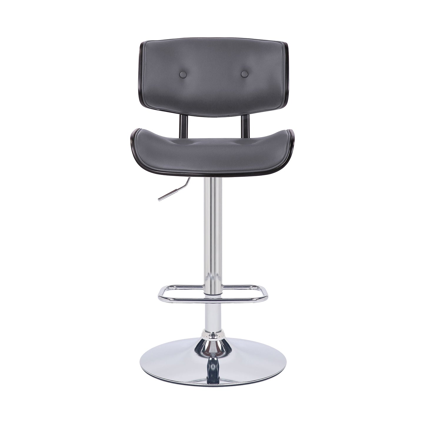 Brooklyn Adjustable Swivel Gray Faux Leather and Black Wood Bar Stool with Chrome Base