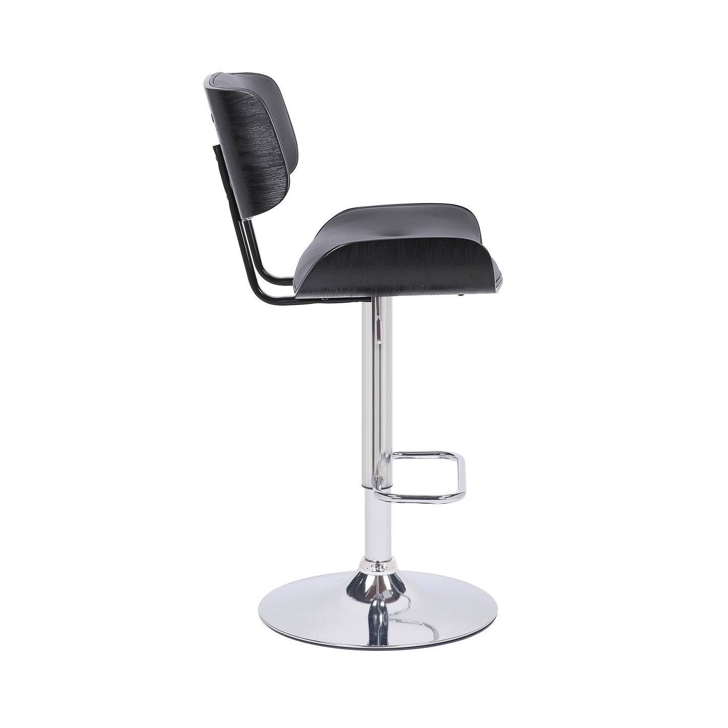 Brooklyn Adjustable Swivel Gray Faux Leather and Black Wood Bar Stool with Chrome Base