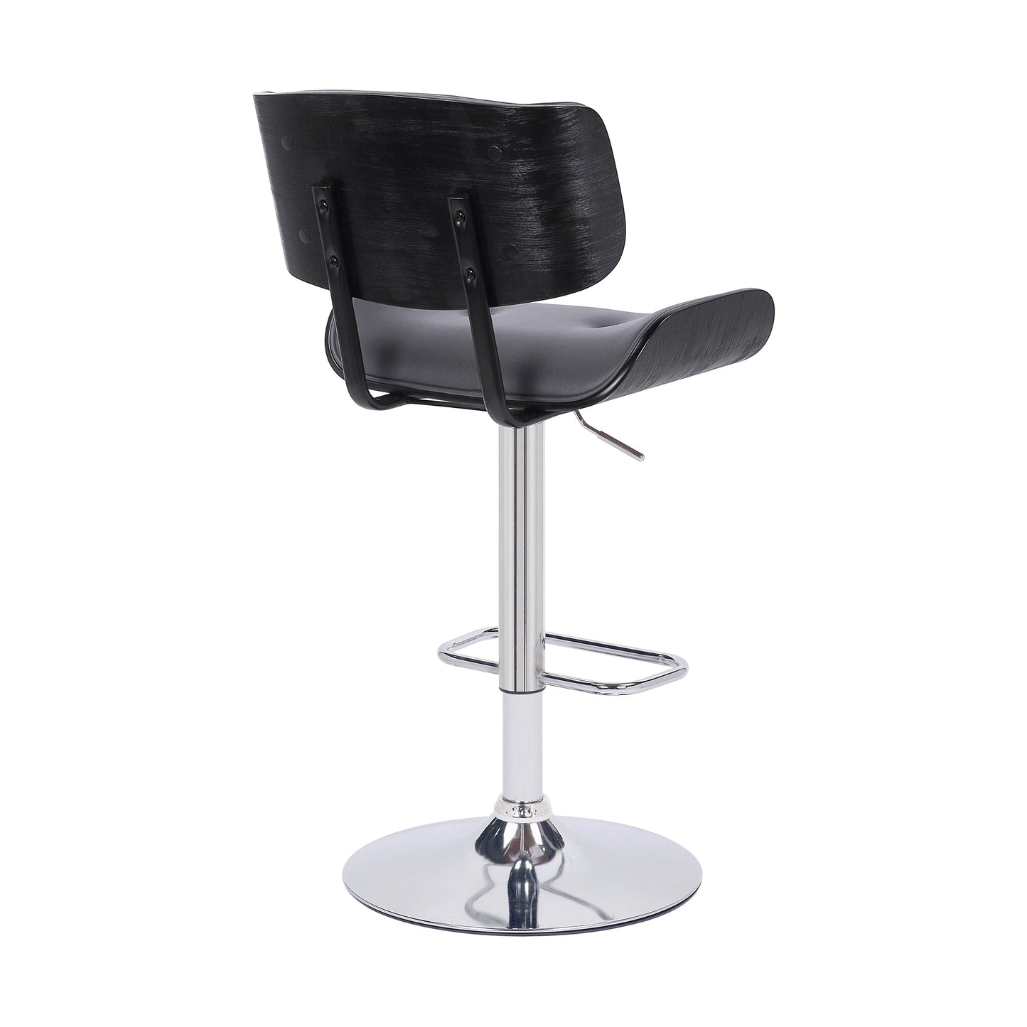 Brooklyn Adjustable Swivel Gray Faux Leather and Black Wood Bar Stool with Chrome Base