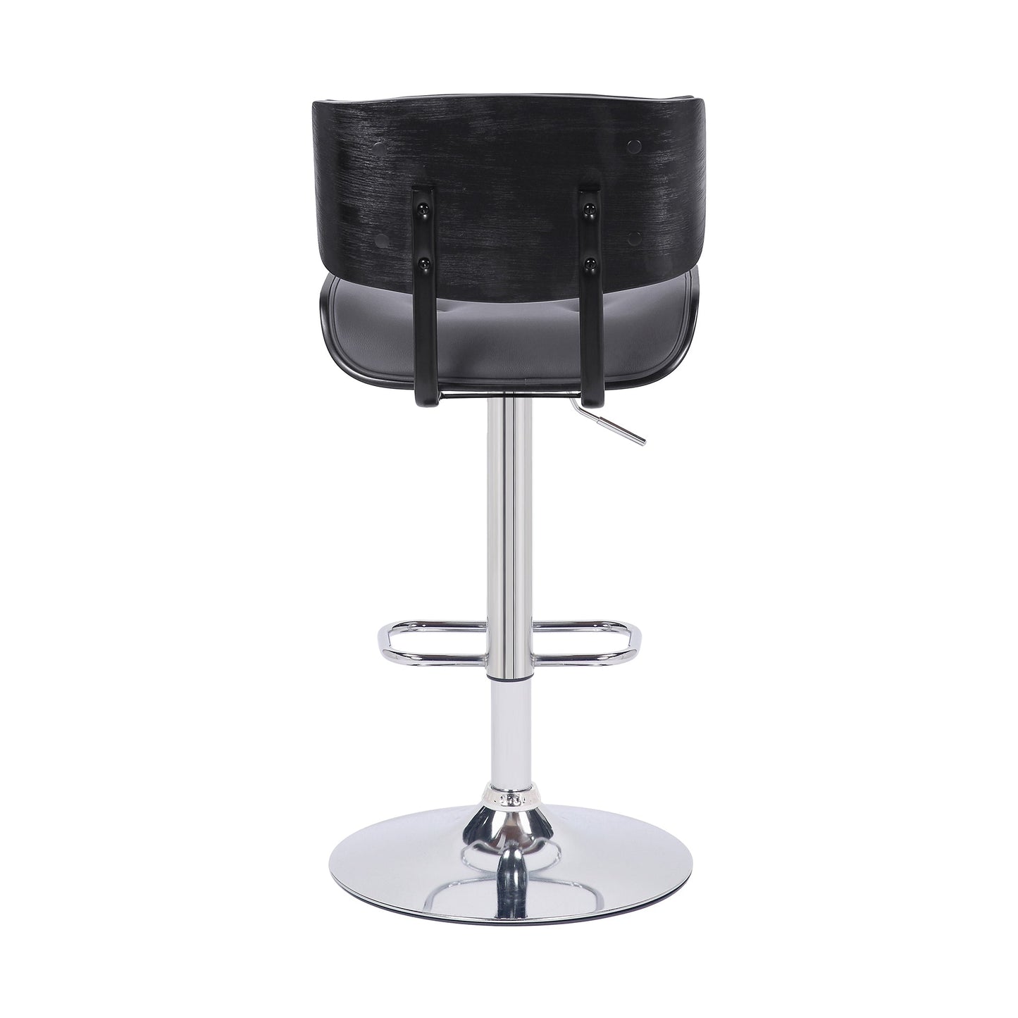 Brooklyn Adjustable Swivel Gray Faux Leather and Black Wood Bar Stool with Chrome Base