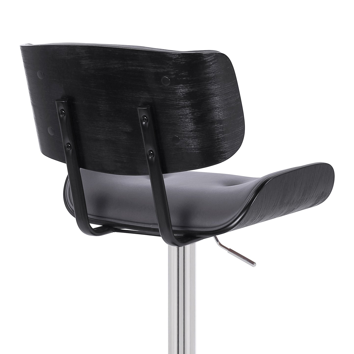 Brooklyn Adjustable Swivel Gray Faux Leather and Black Wood Bar Stool with Chrome Base