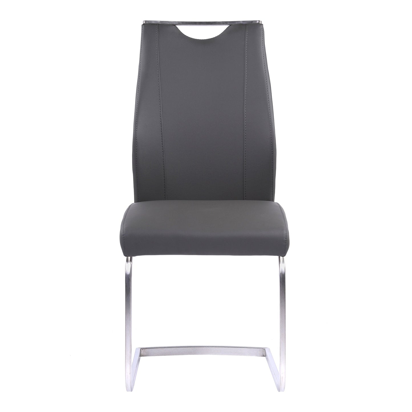 Bravo Contemporary Dining Chair in Gray Faux Leather and Brushed Stainless Steel Finish - Set of 2