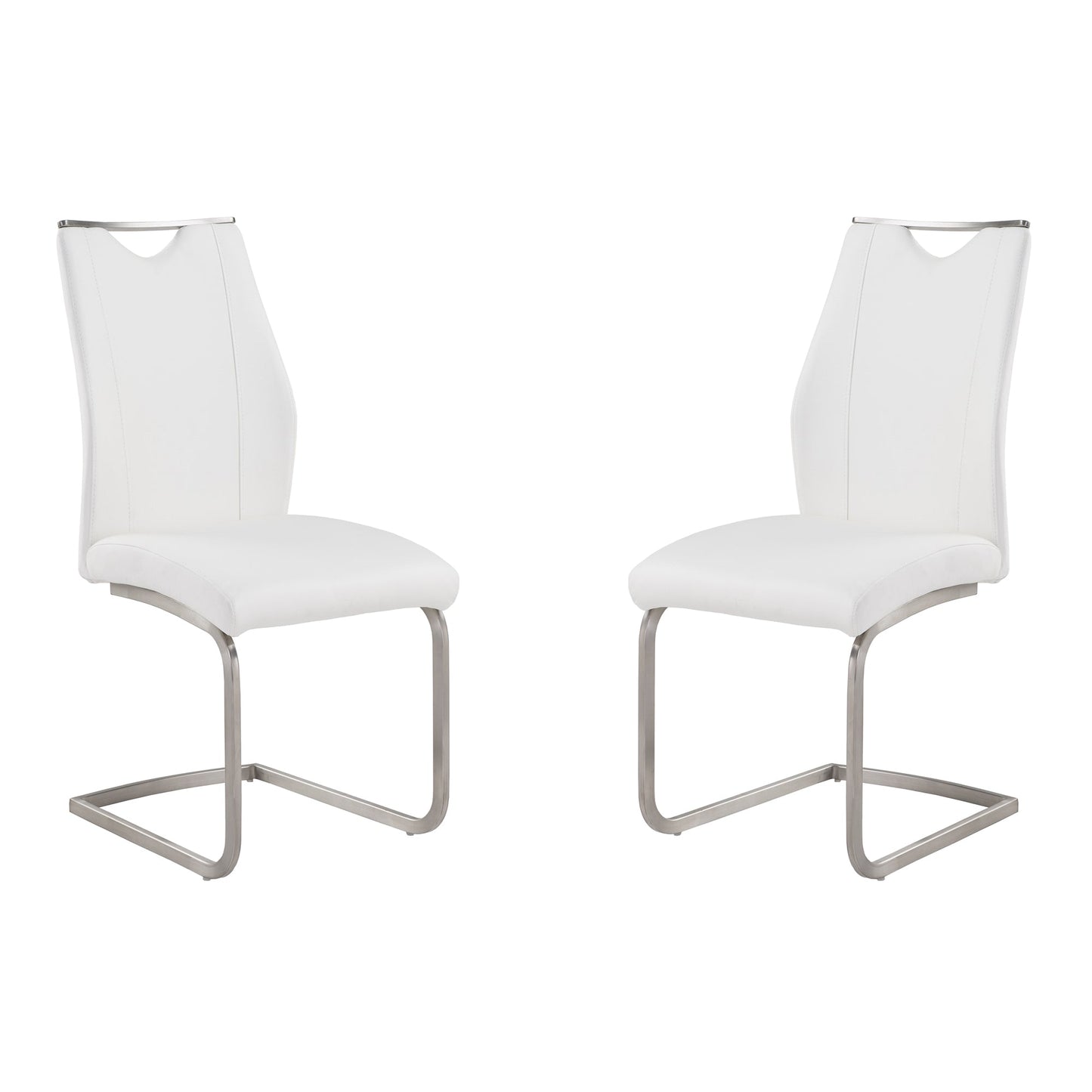 Bravo Contemporary Dining Chair In White Faux Leather and Brushed Stainless Steel Finish - Set of 2