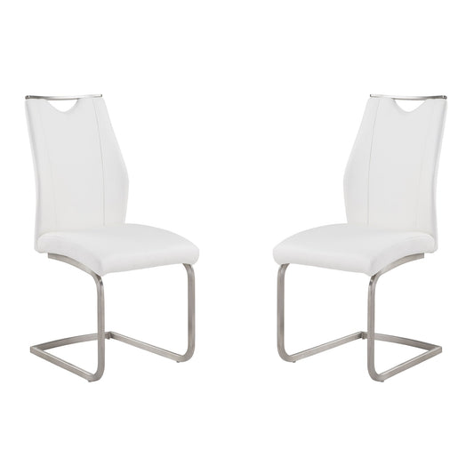 Bravo Contemporary Dining Chair In White Faux Leather and Brushed Stainless Steel Finish - Set of 2