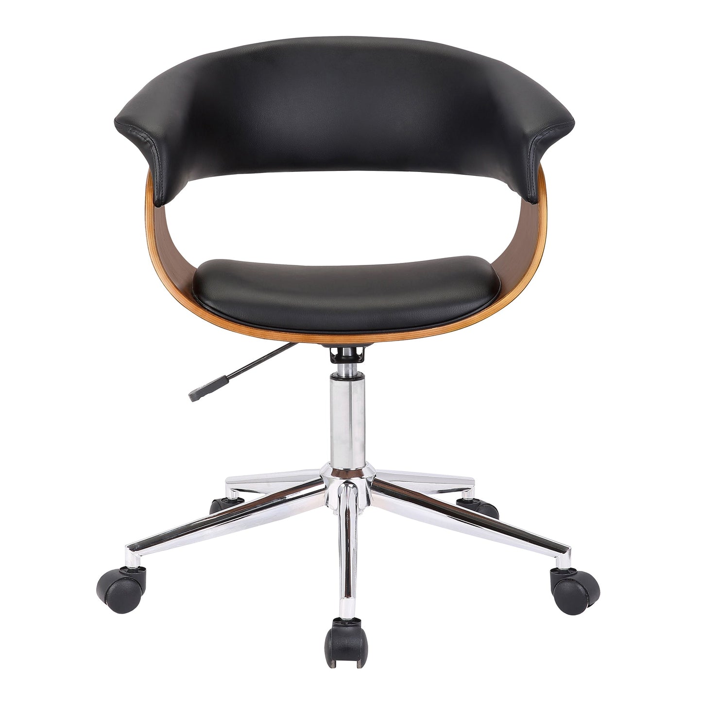 Bellevue Mid-Century Office Chair in Chrome Finish with Black Faux Leather and Walnut Veneer